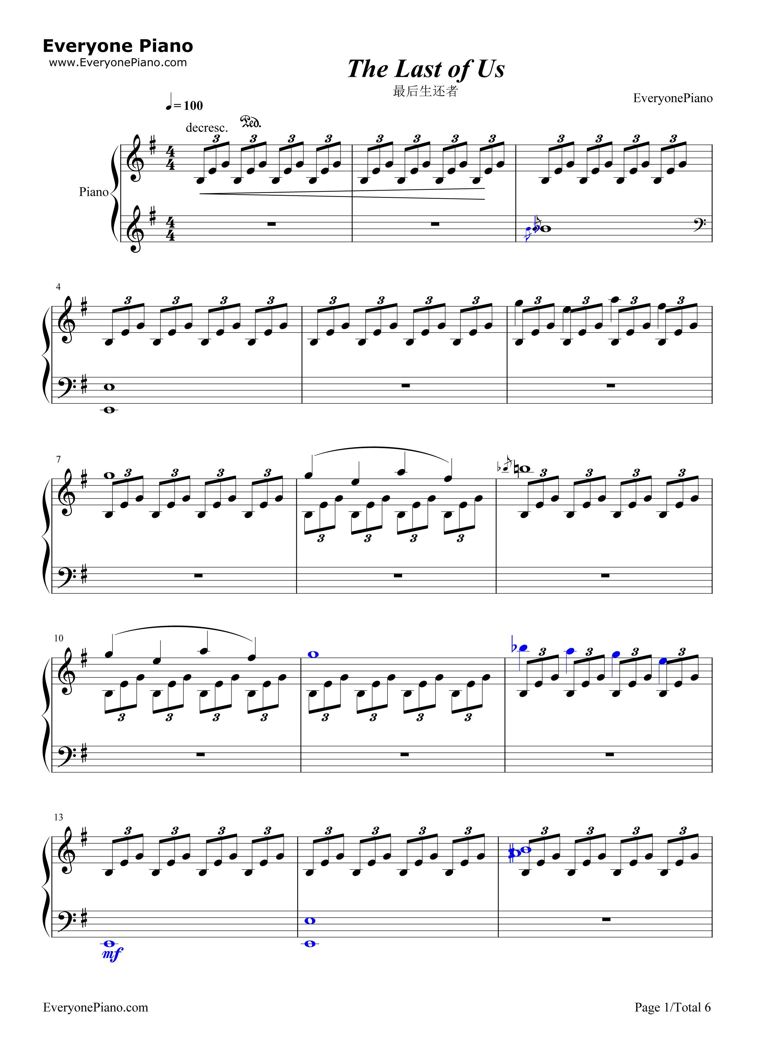 The_Last_of_Us钢琴谱_Gustavo_Santaolalla