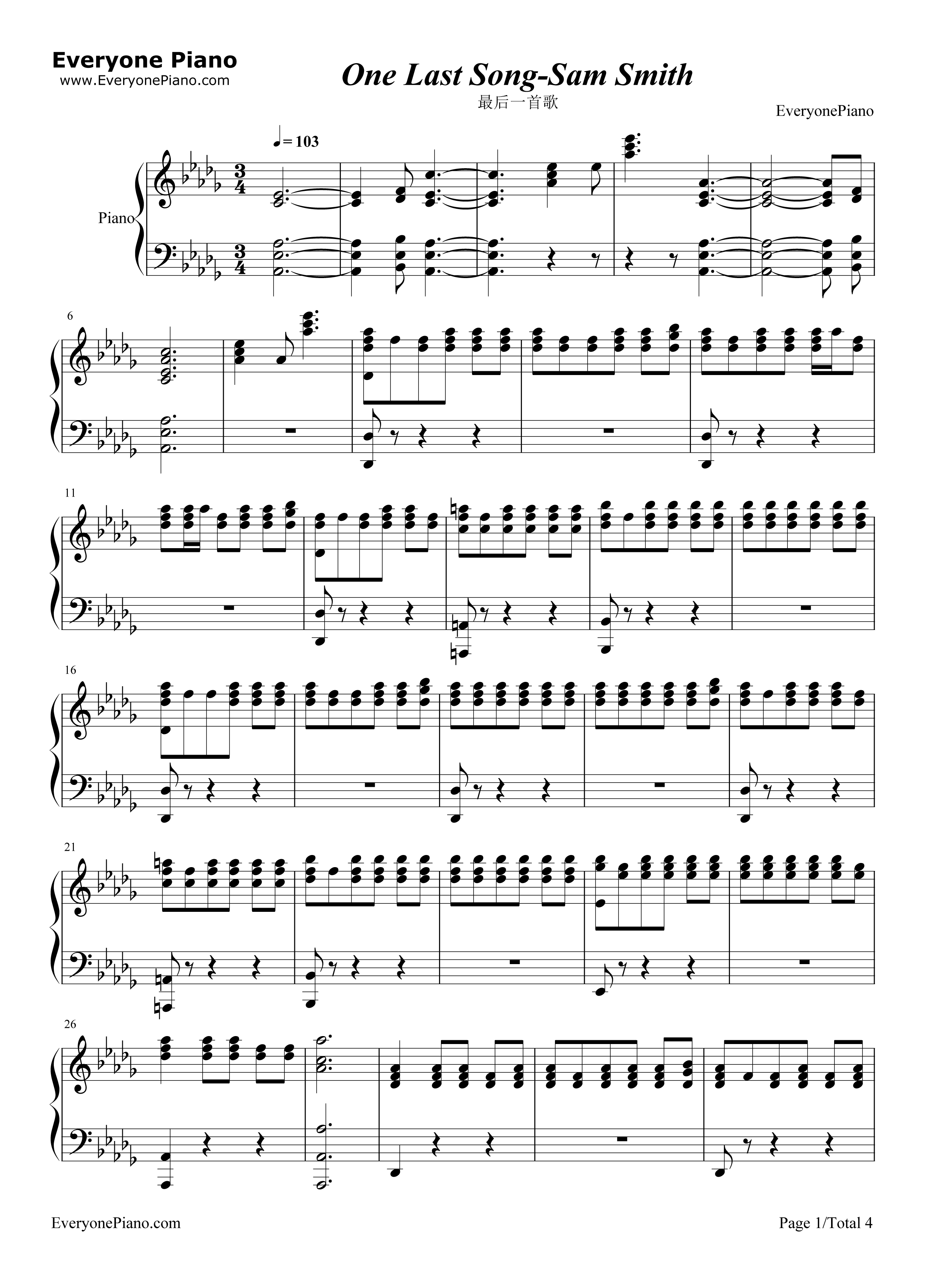 One_Last_Song钢琴谱_Sam_Smith