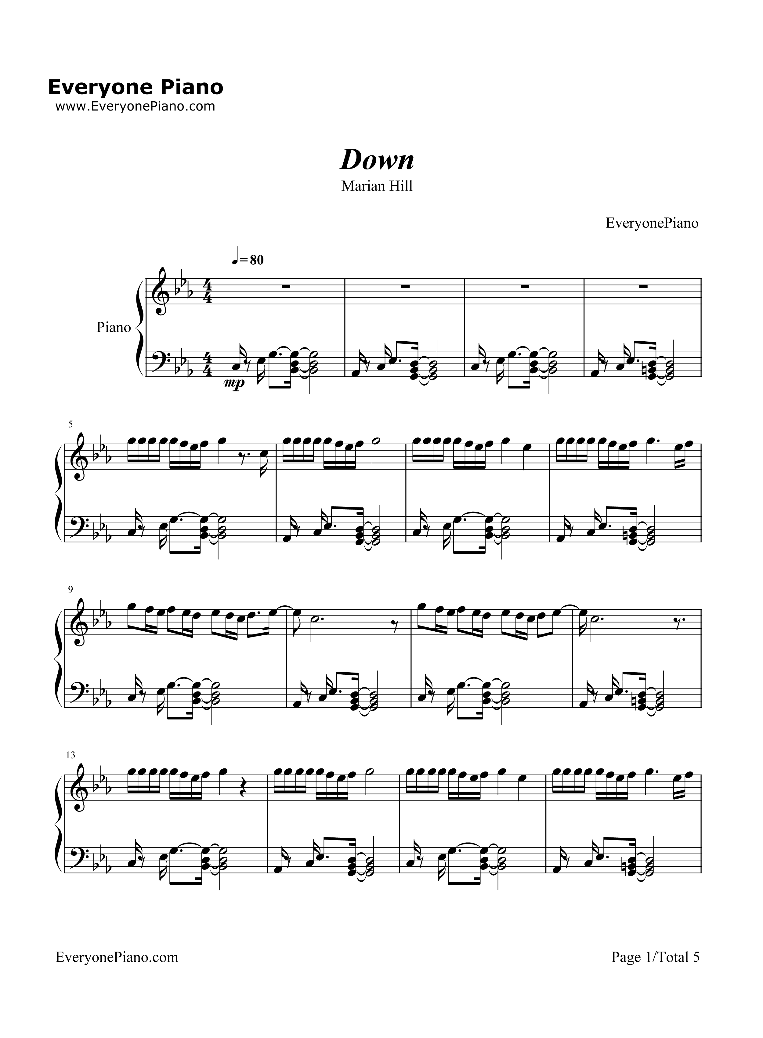 Down钢琴谱_Marian_Hill