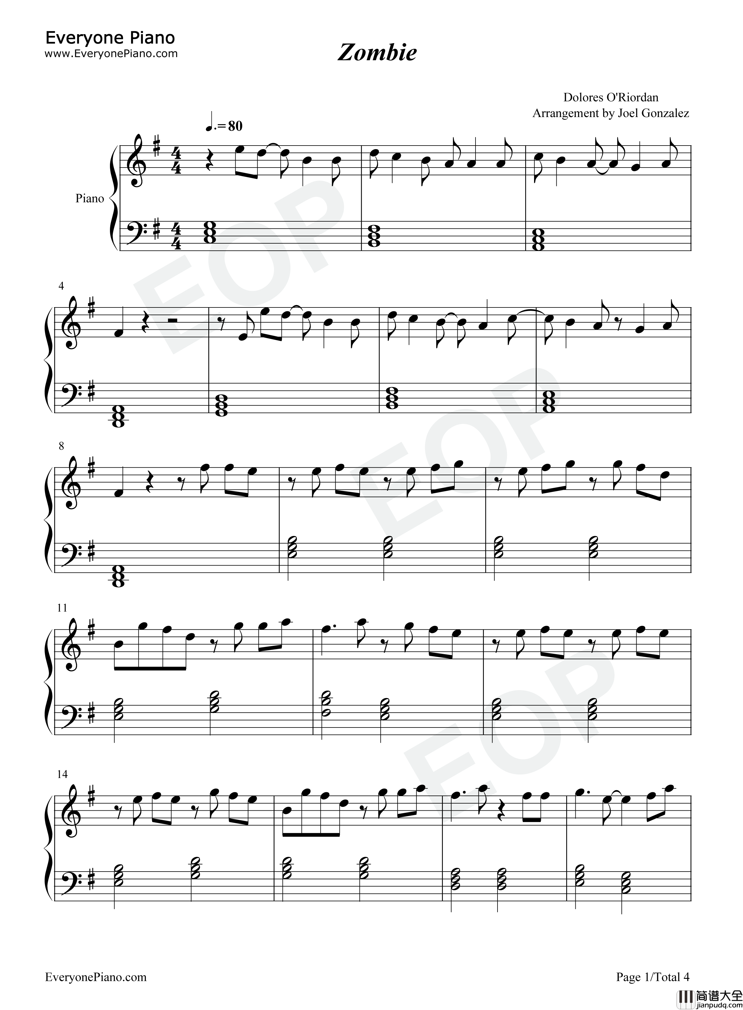 Zombie钢琴谱_The_Cranberries_Miley_Cyrus