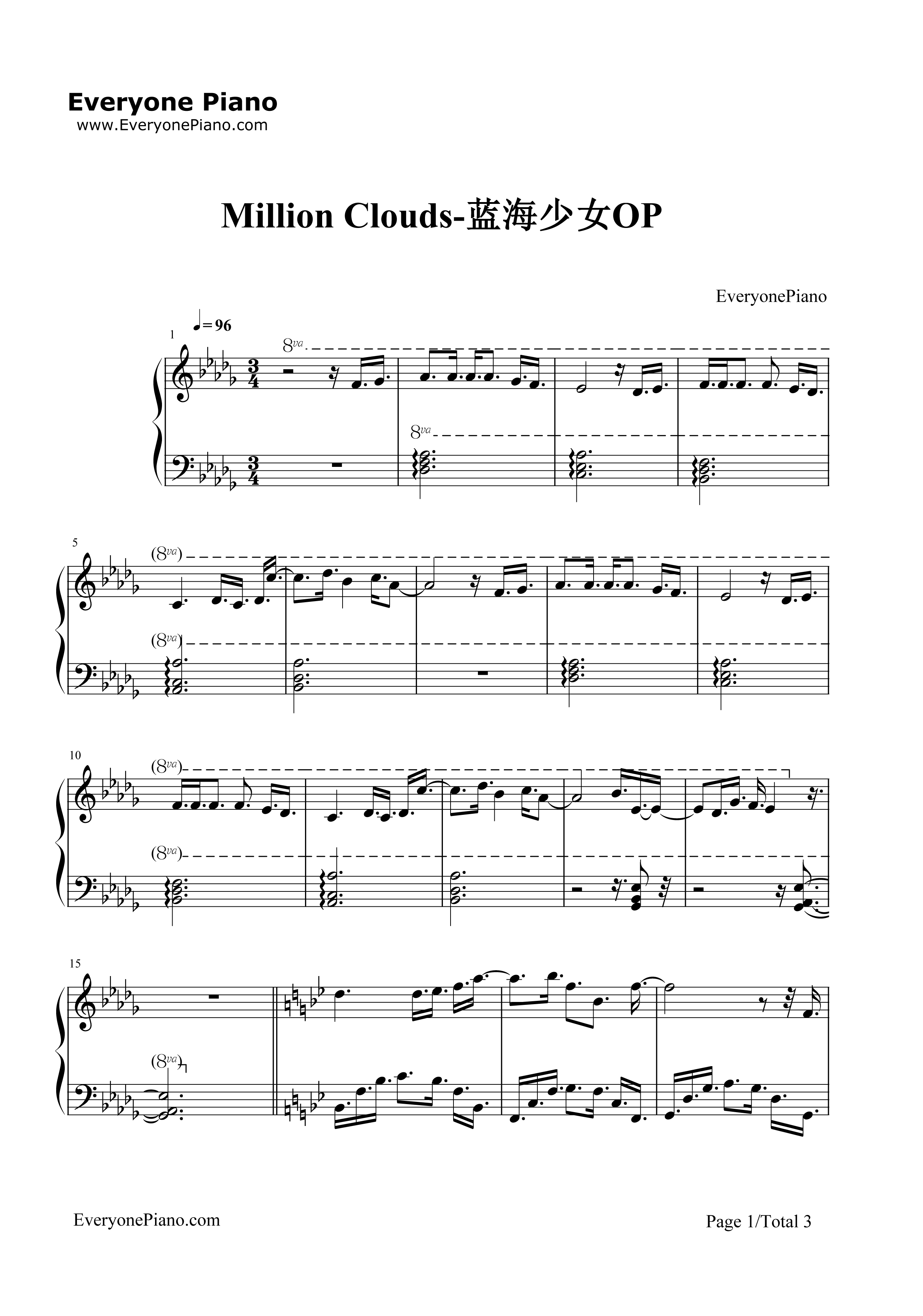 Million_Clouds钢琴谱_坂本真绫