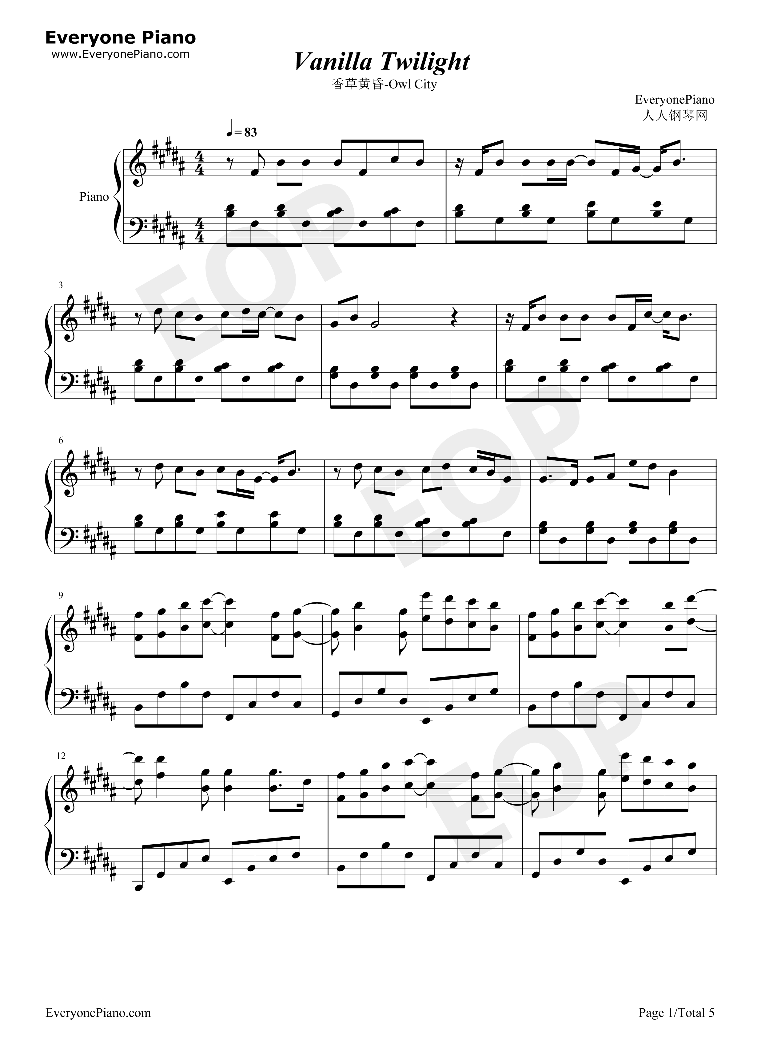 Vanilla_Twilight钢琴谱_Owl_City