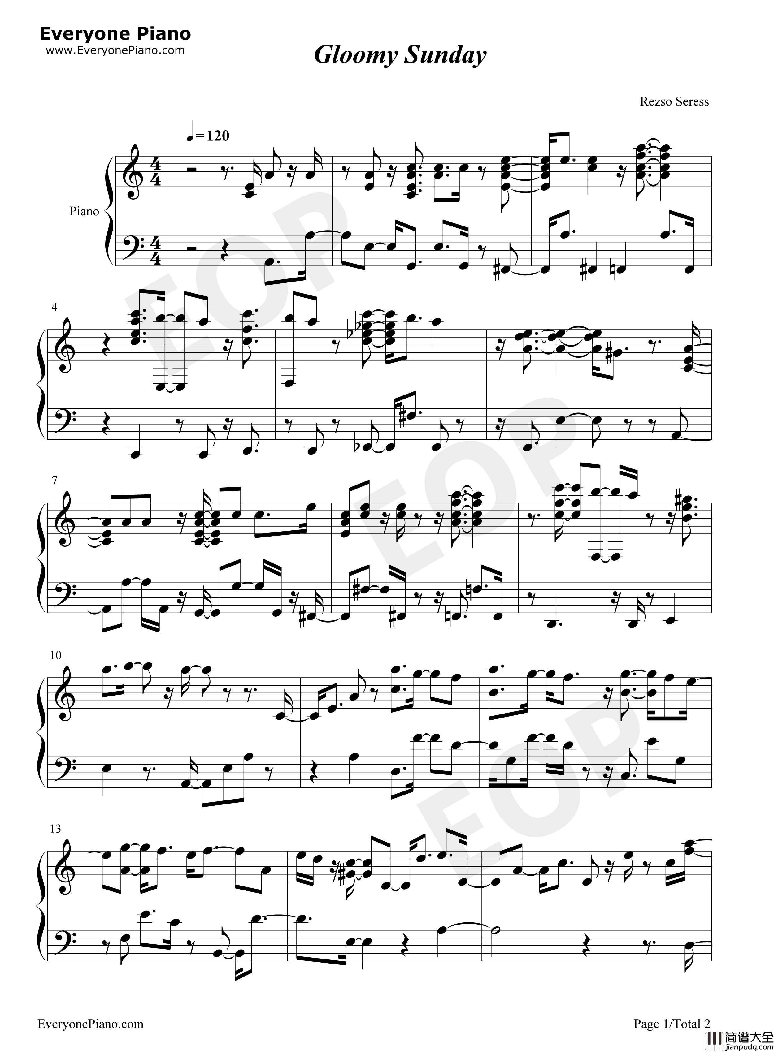 Gloomy_Sunday钢琴谱_Billie_Holiday