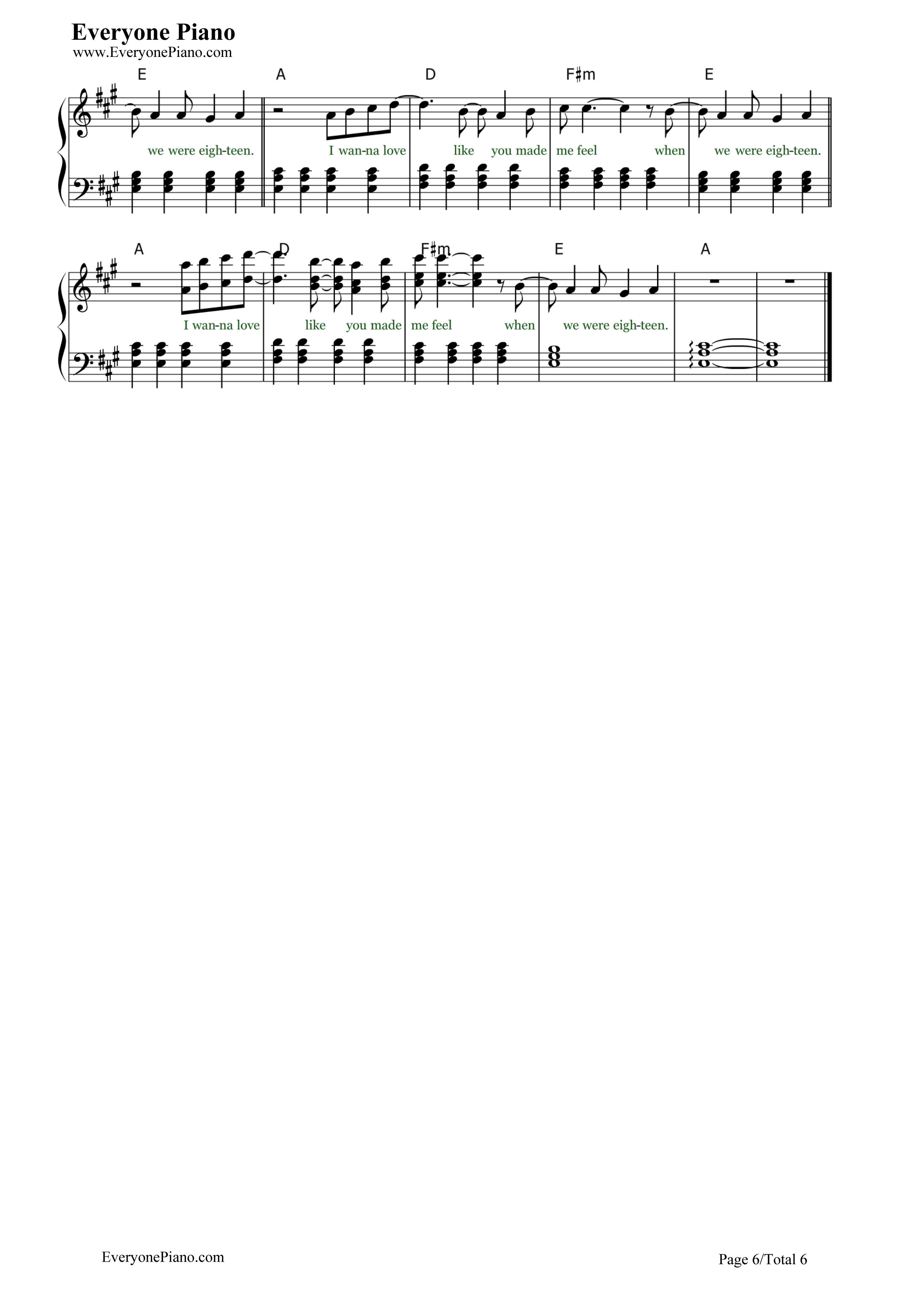 18钢琴谱_One_Direction