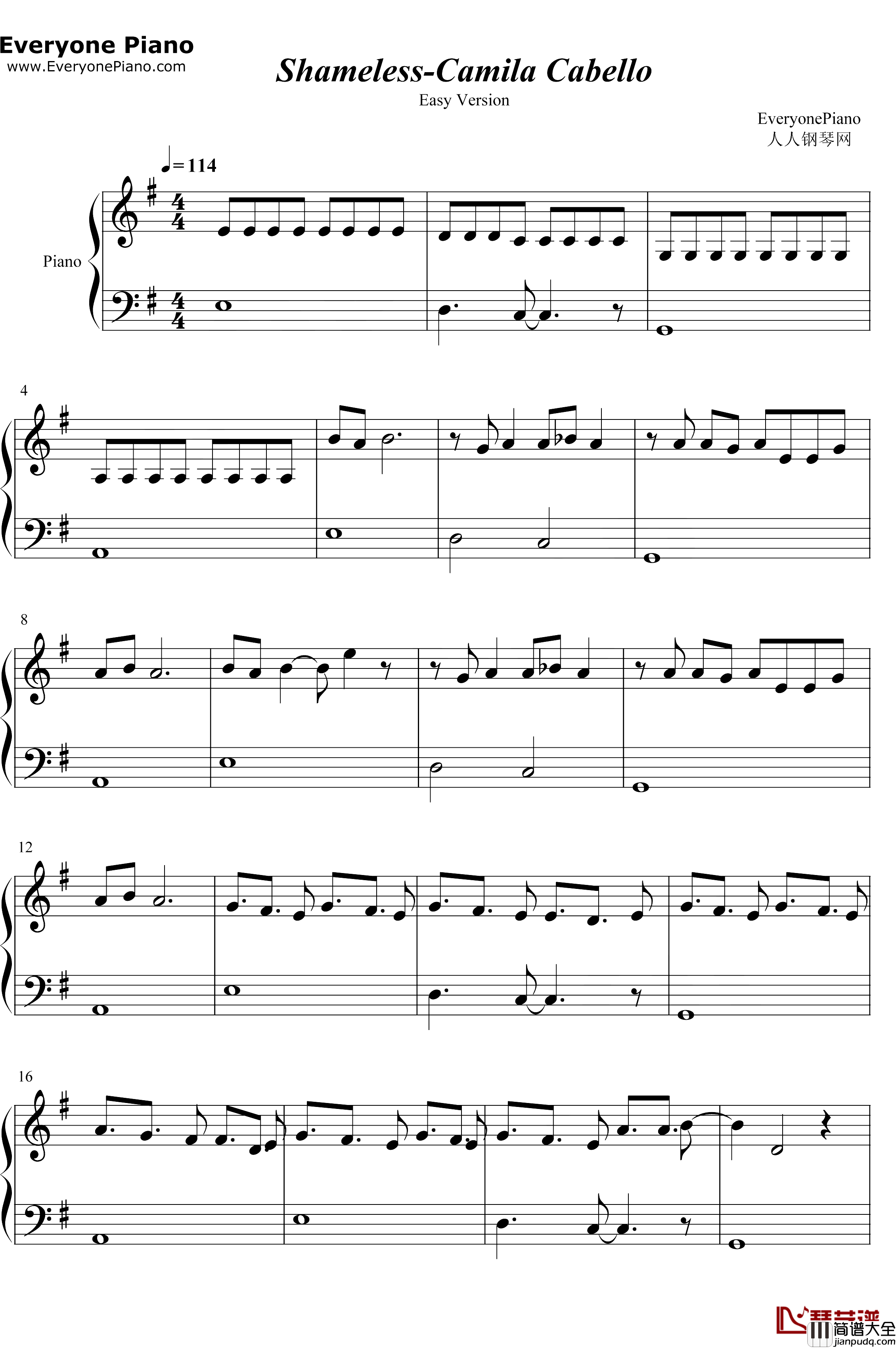 Shameless钢琴谱_Camila_Cabello_简单版