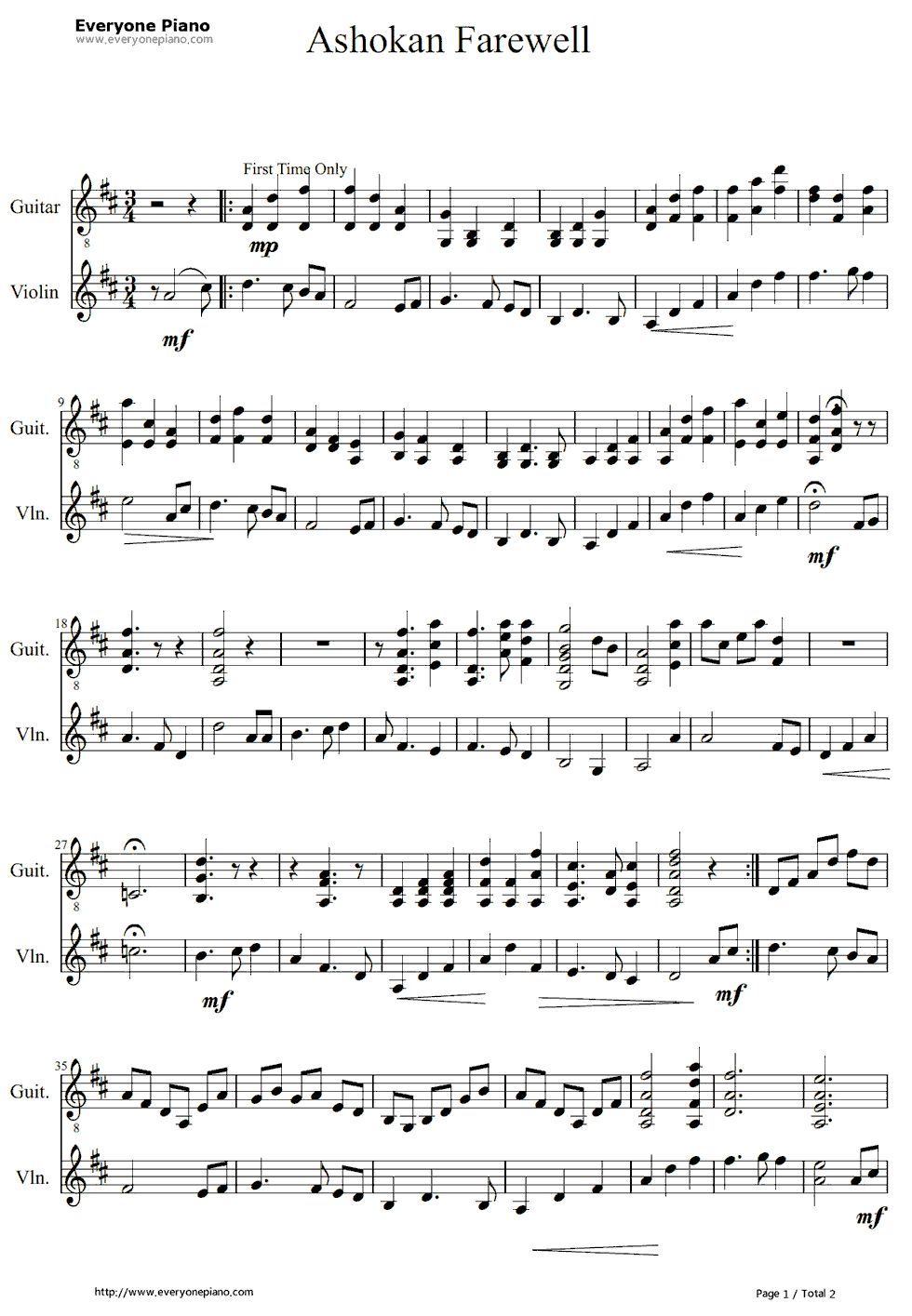 Ashokan_Farewell钢琴谱_Jay_Ungar