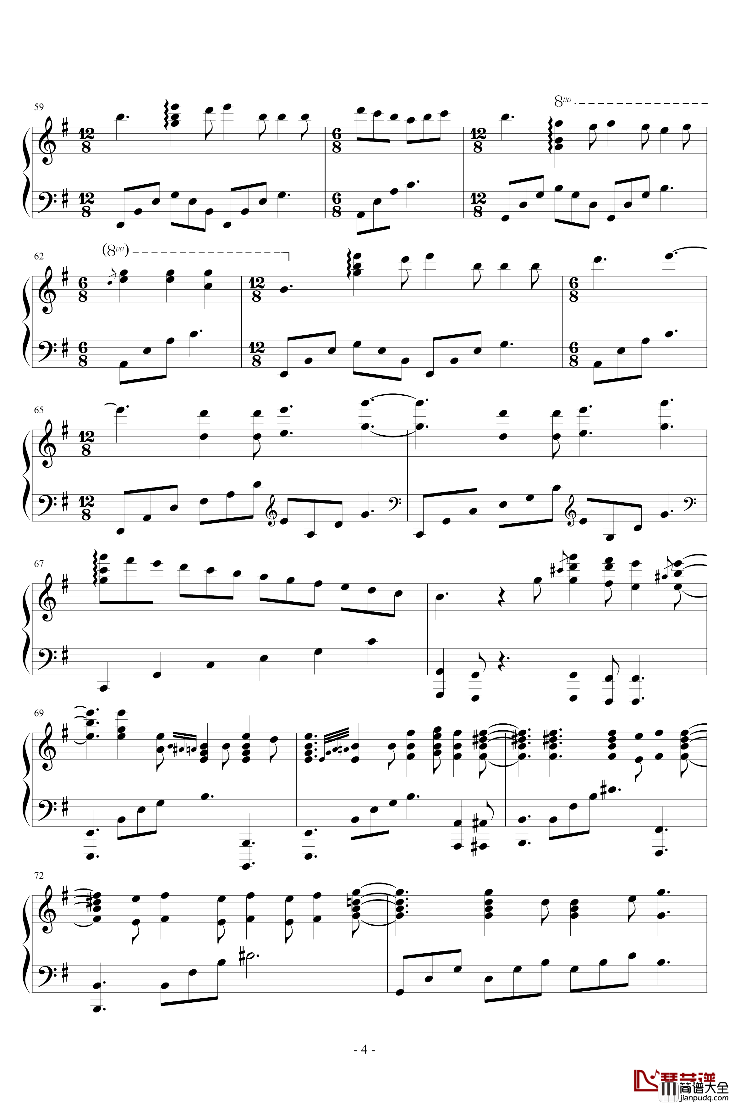 河边的心事钢琴谱_世界名曲
