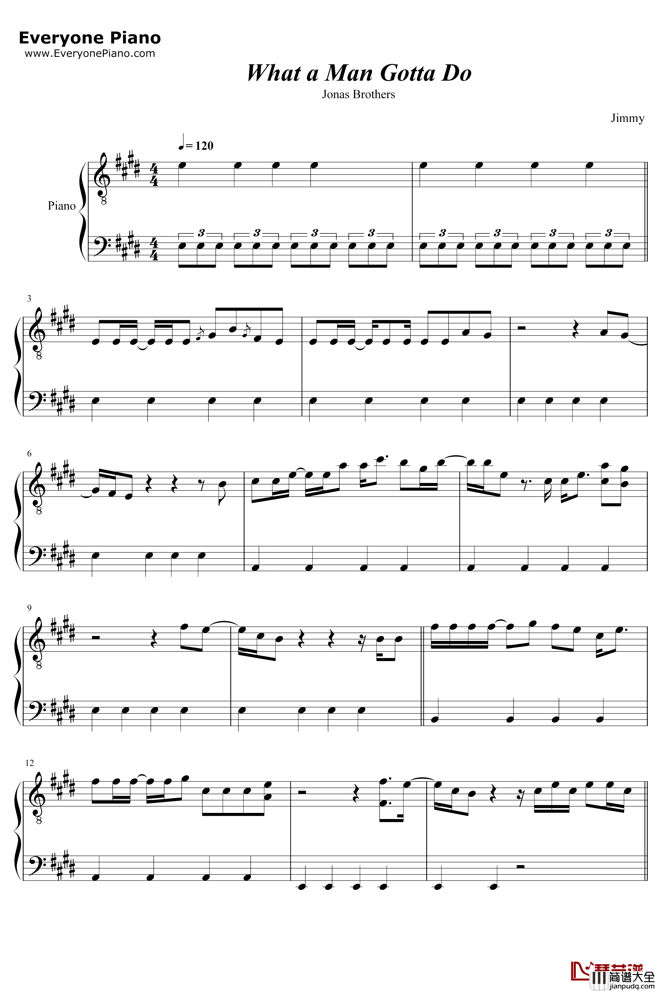 What_a_Man_Gotta_Do钢琴谱_JonasBrothers
