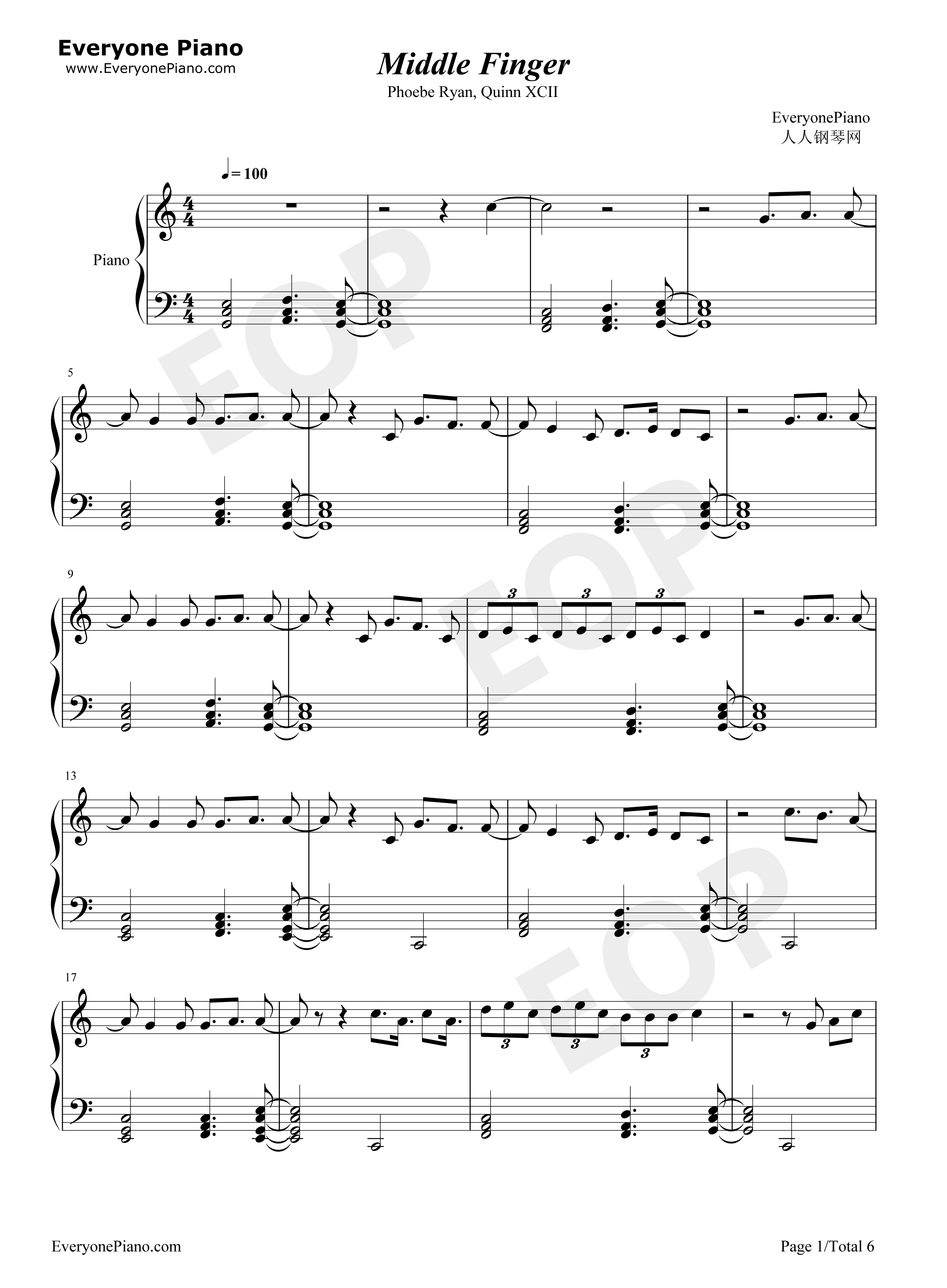 Middle_Finger钢琴谱_Phoebe_Ryan_Quinn_XCII