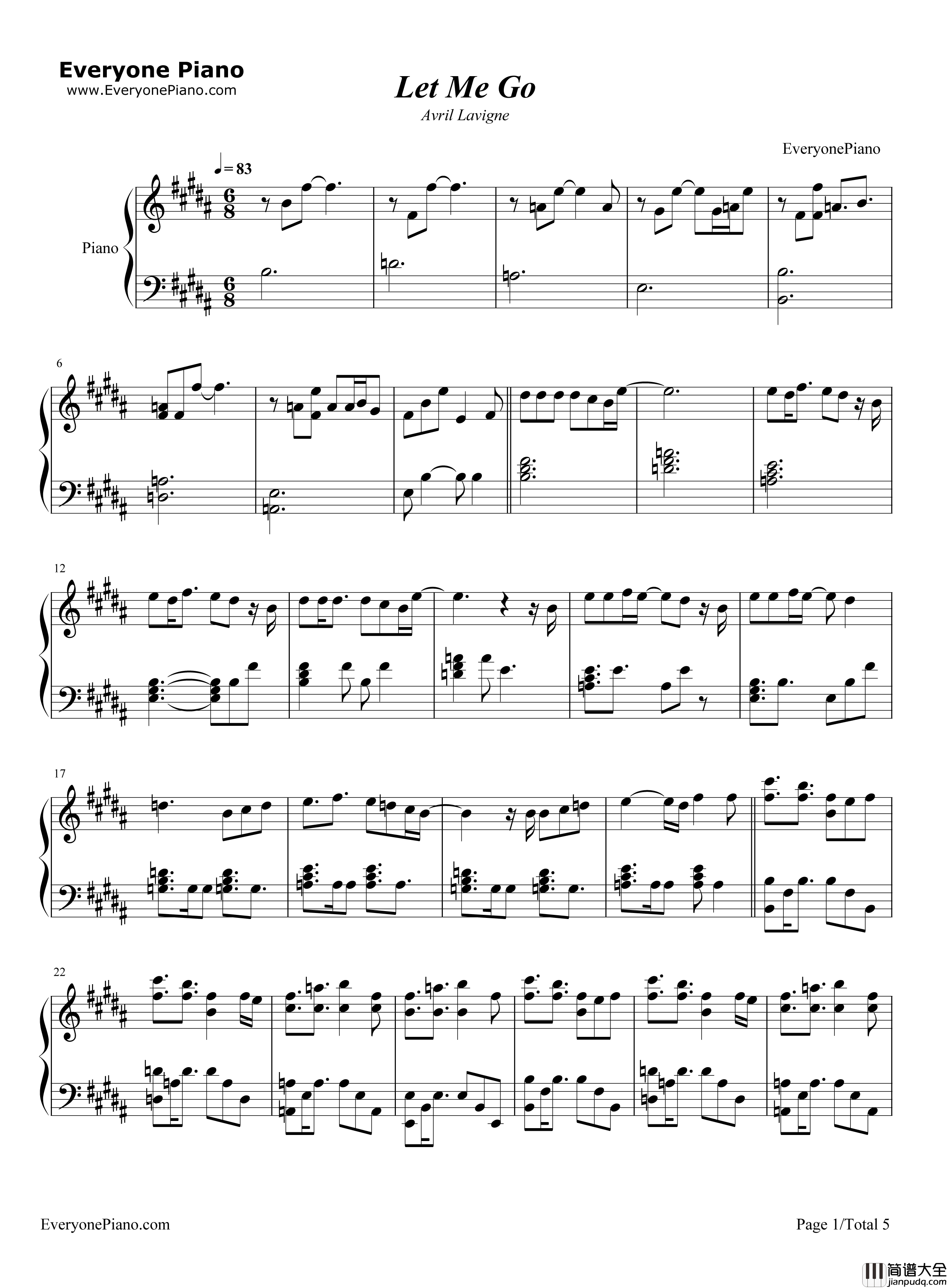 Let_Me_Go钢琴谱_Avril_Lavigne