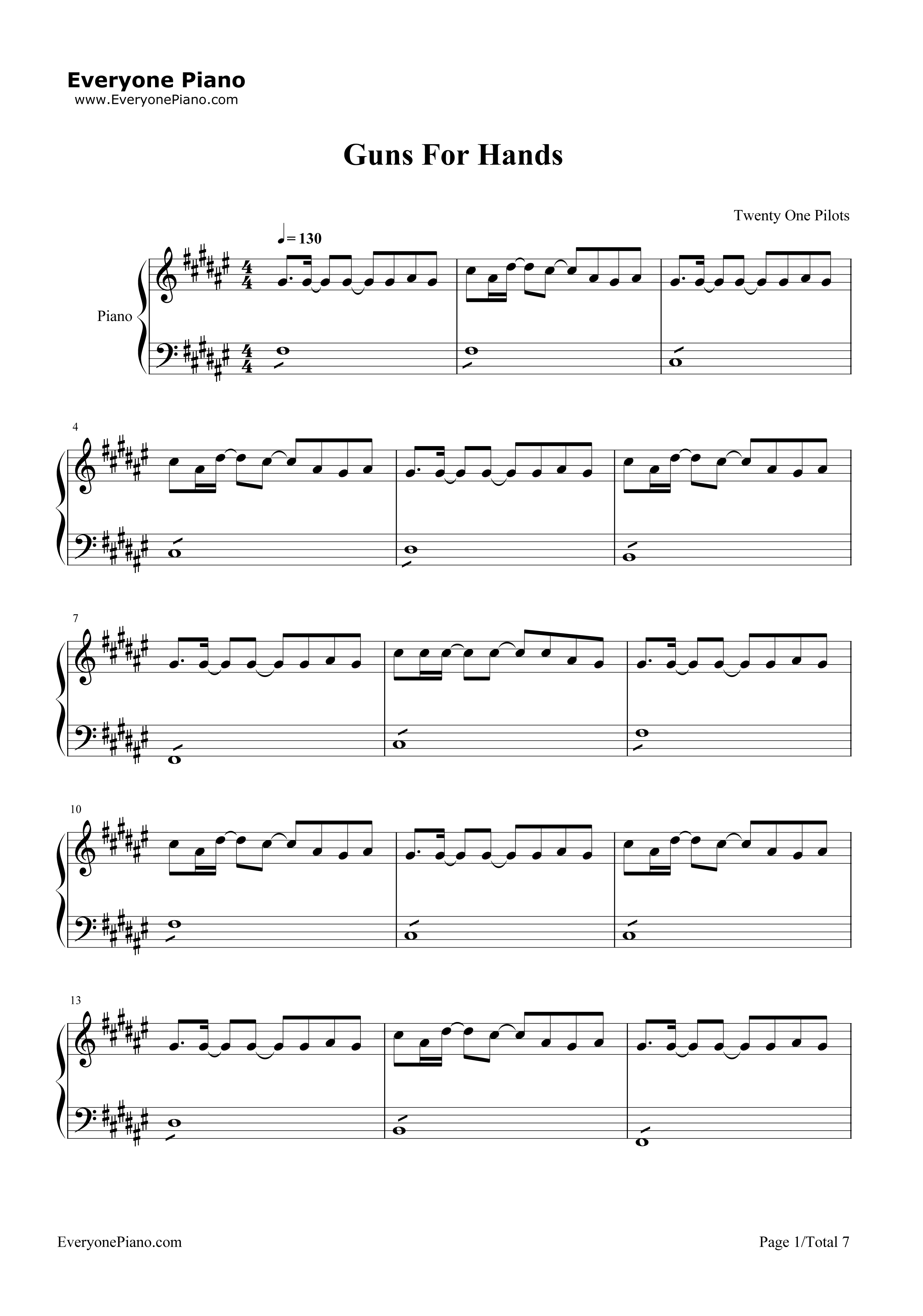 Guns_for_Hands钢琴谱_Twenty_One_Pilots