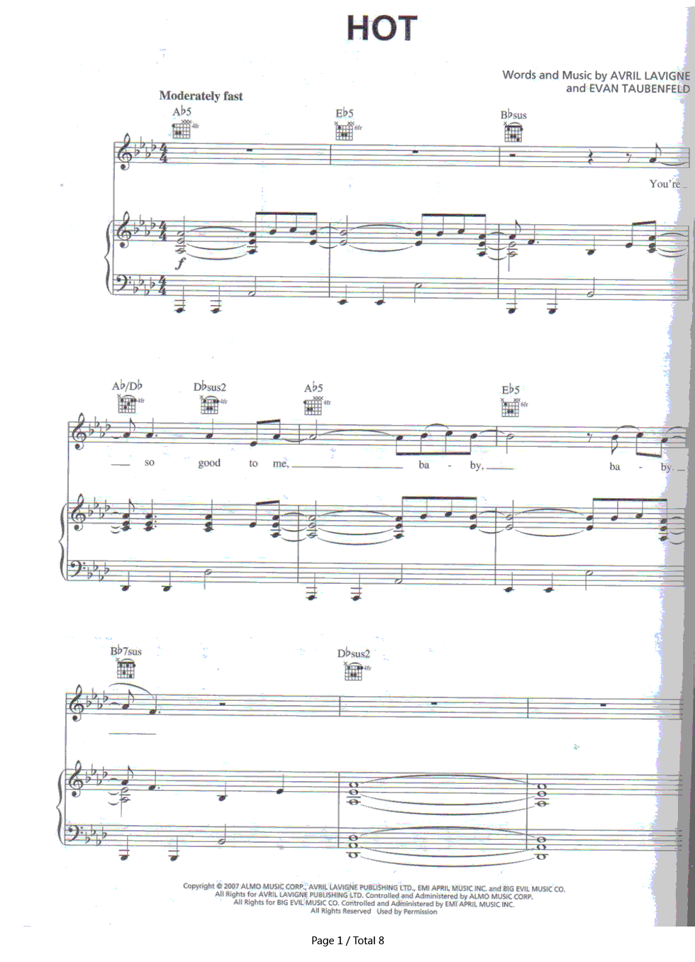 Hot钢琴谱_Avril_Lavigne