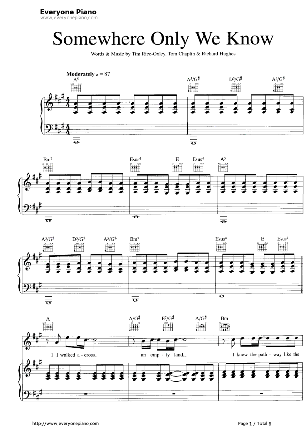 Somewhere_Only_We_Know钢琴谱_Keane