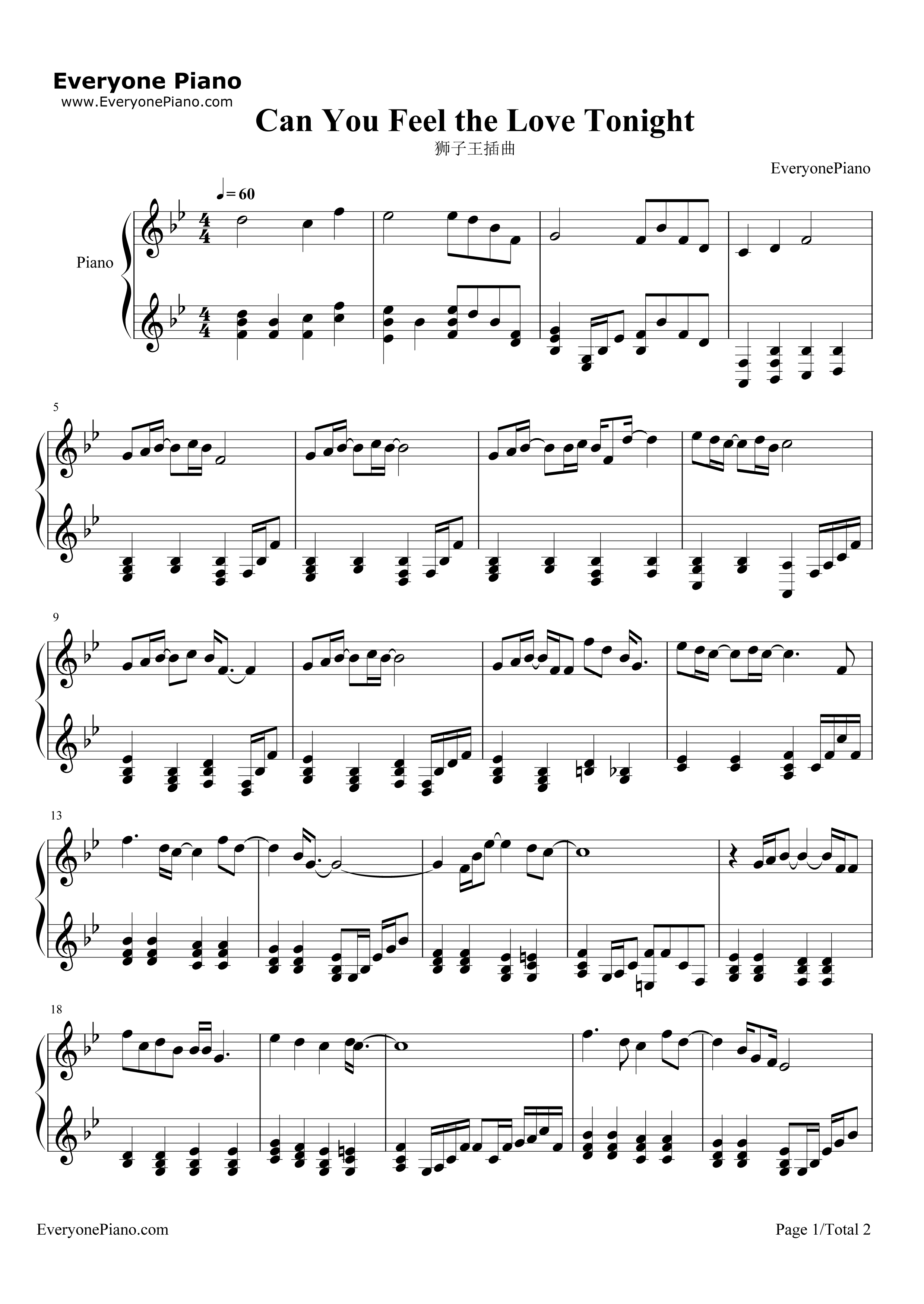 狮子王插曲钢琴谱_Elton_John