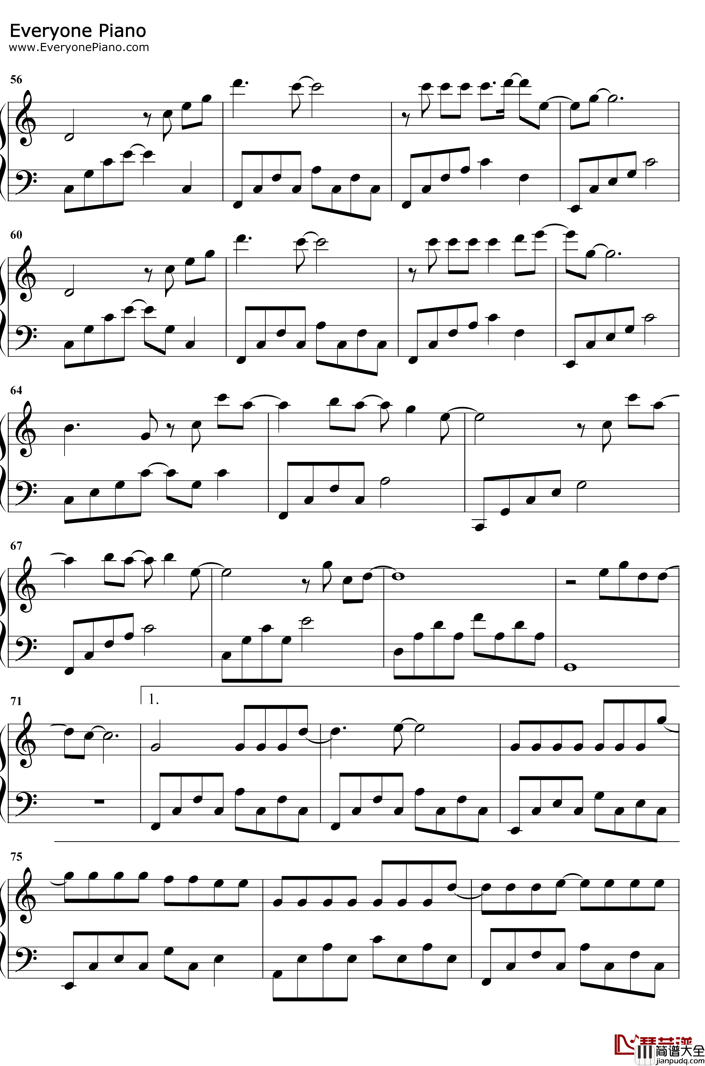 生命之河钢琴谱_王菲那英_夺冠片尾曲