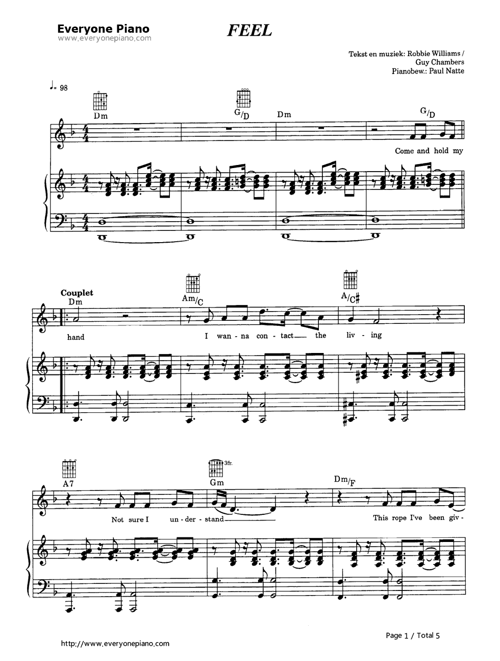 Feel钢琴谱_Robbie_Williams