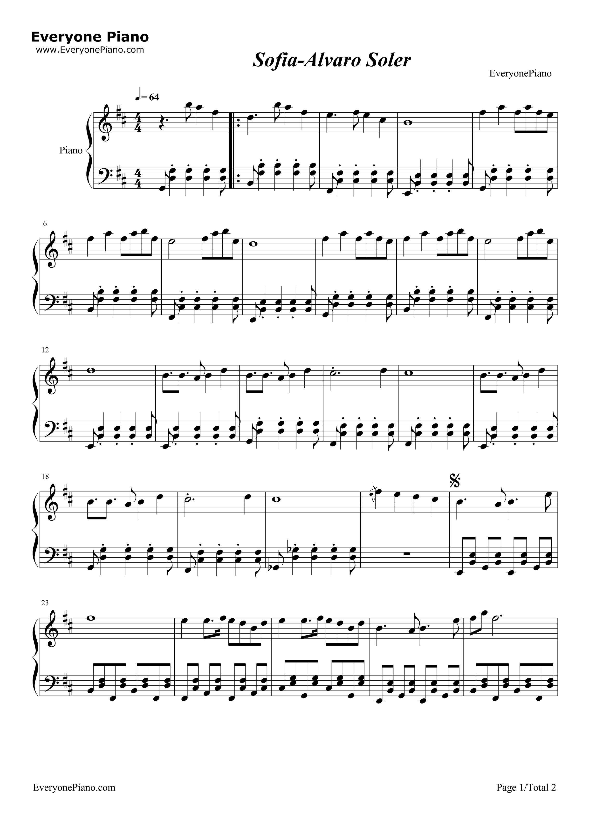 Sofia钢琴谱_Alvaro_Soler