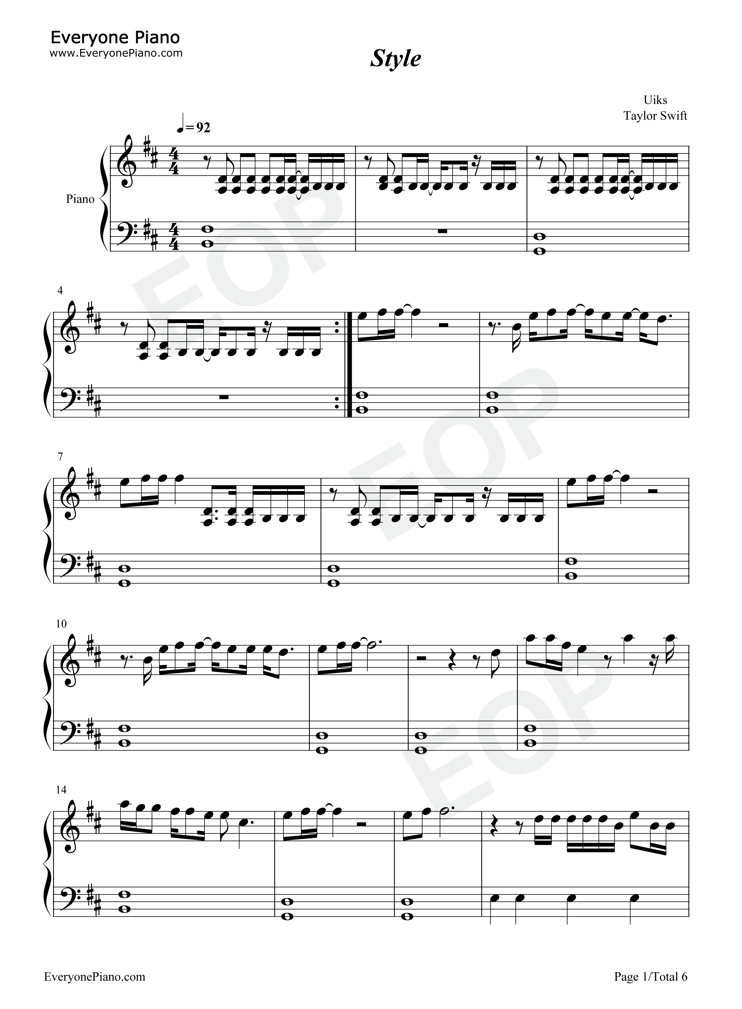 Style钢琴谱_Taylor_Swift