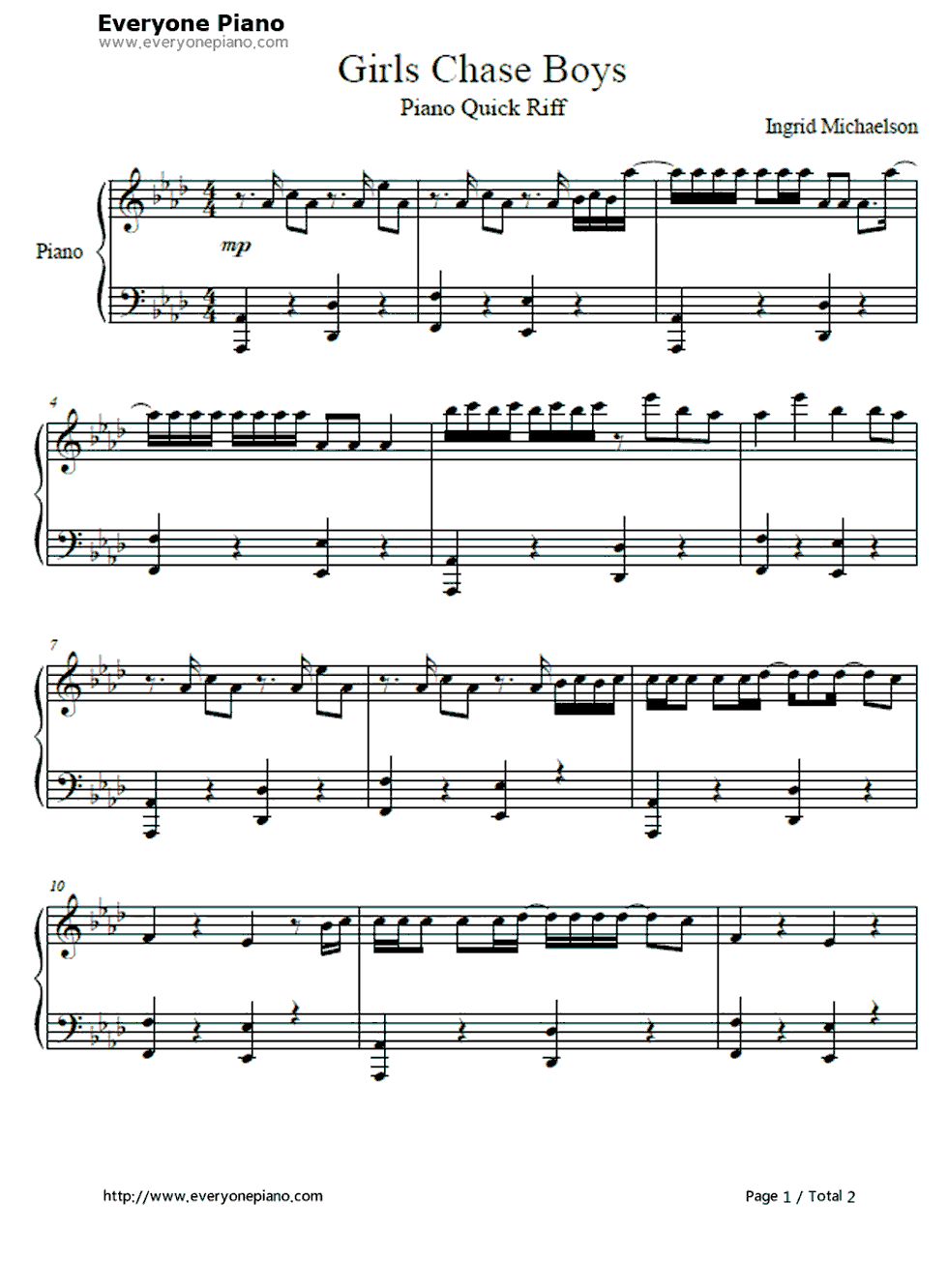 Girls_Chase_Boys钢琴谱_Ingrid_Michaelson