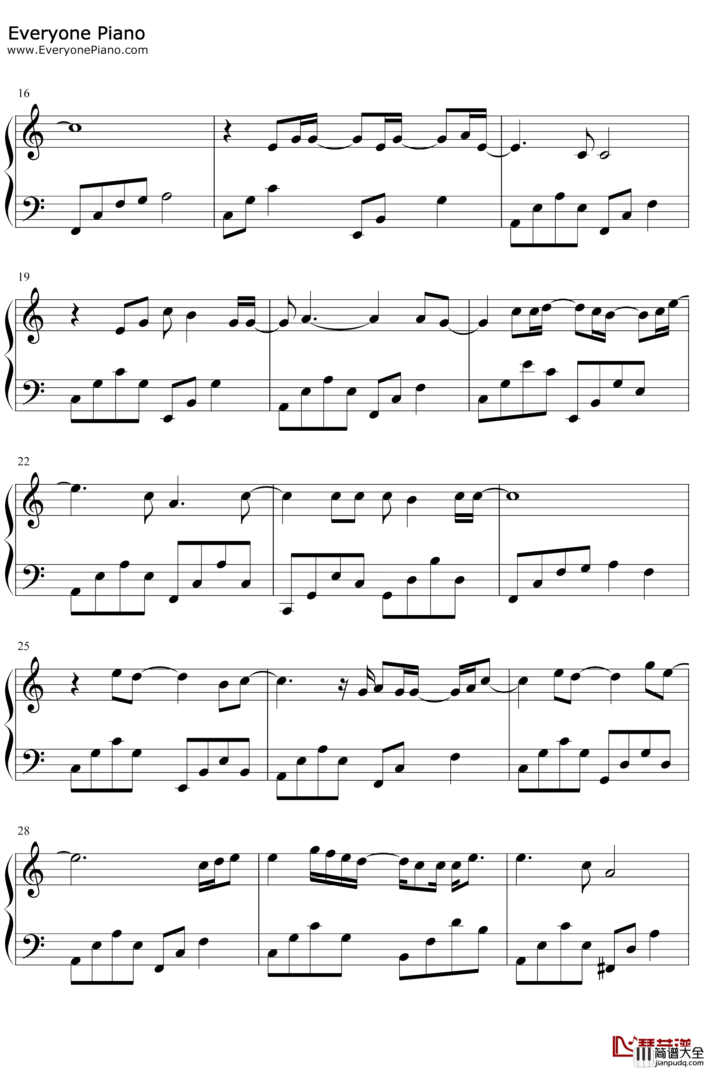 My_Everything钢琴谱_金骏植_C调简单版_以家人之名插曲