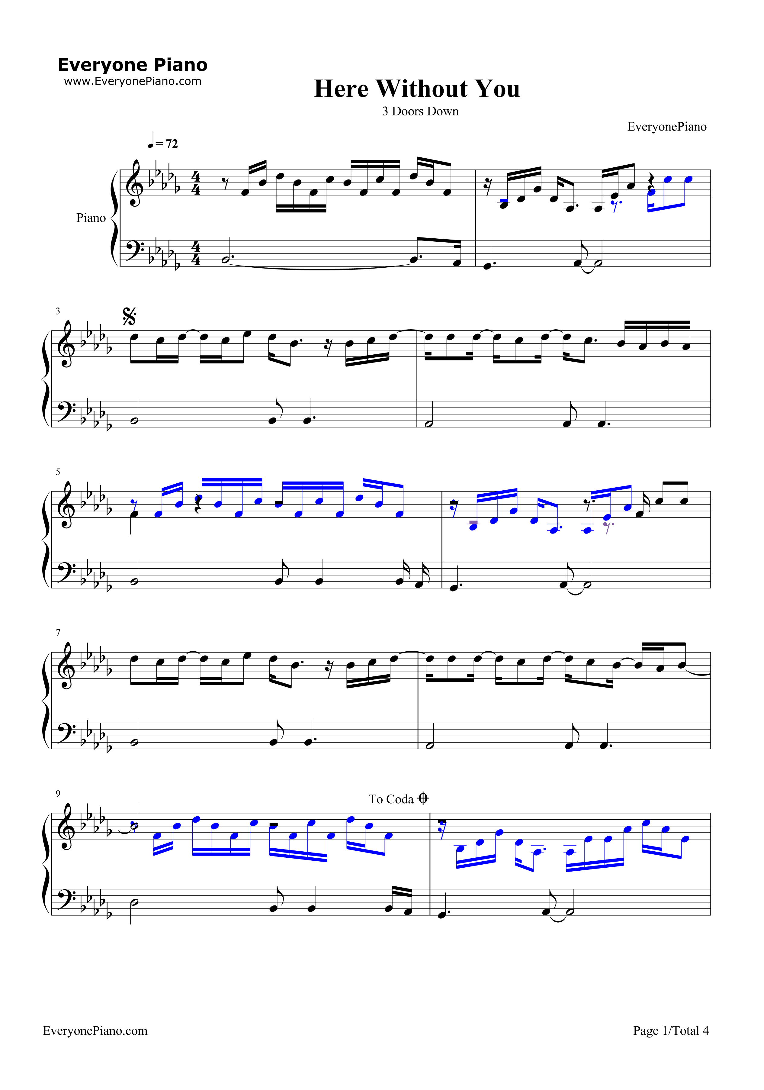 Here_Without_You钢琴谱_3_Doors_Down