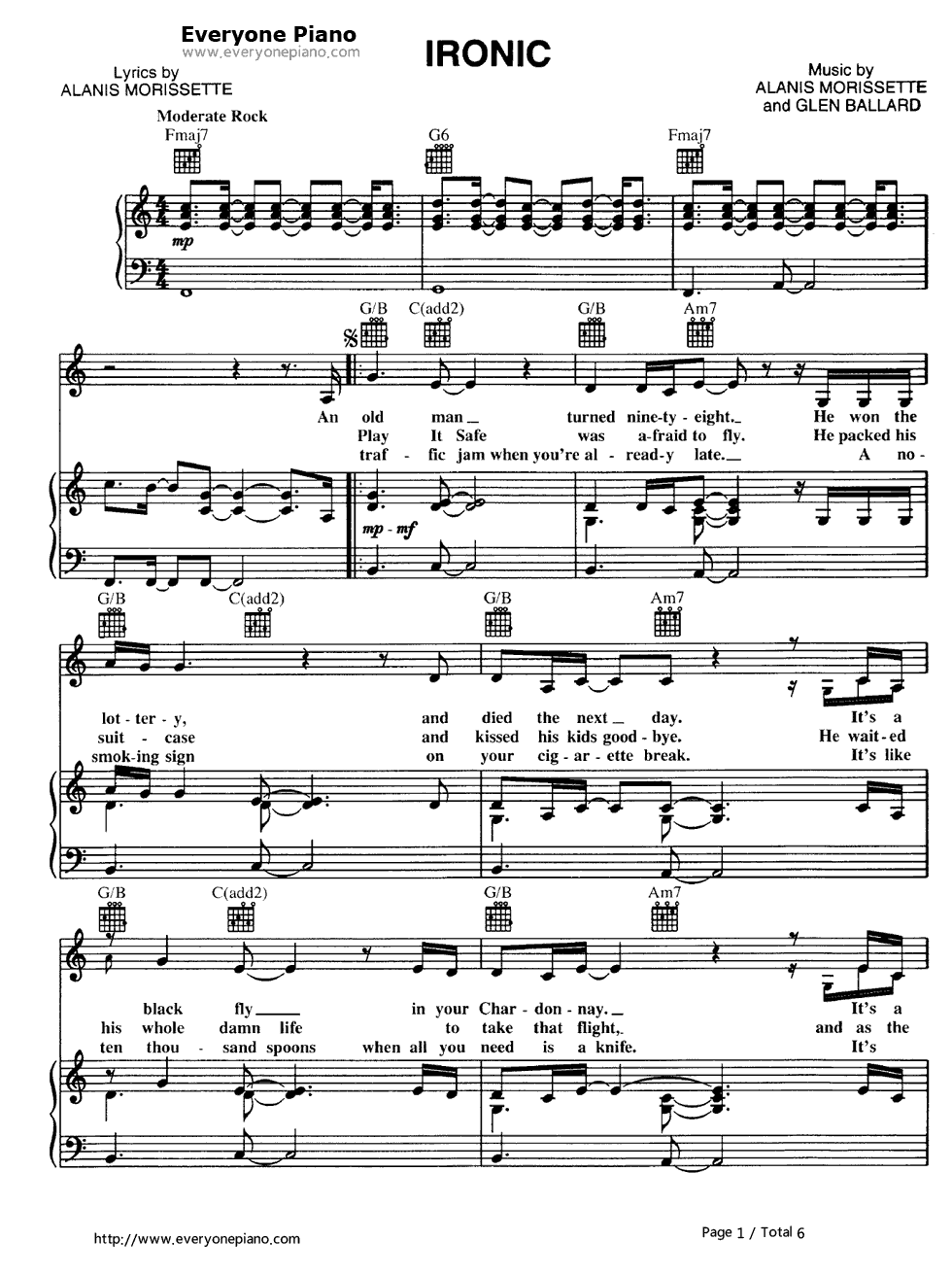 Ironic钢琴谱_Alanis_Morissette