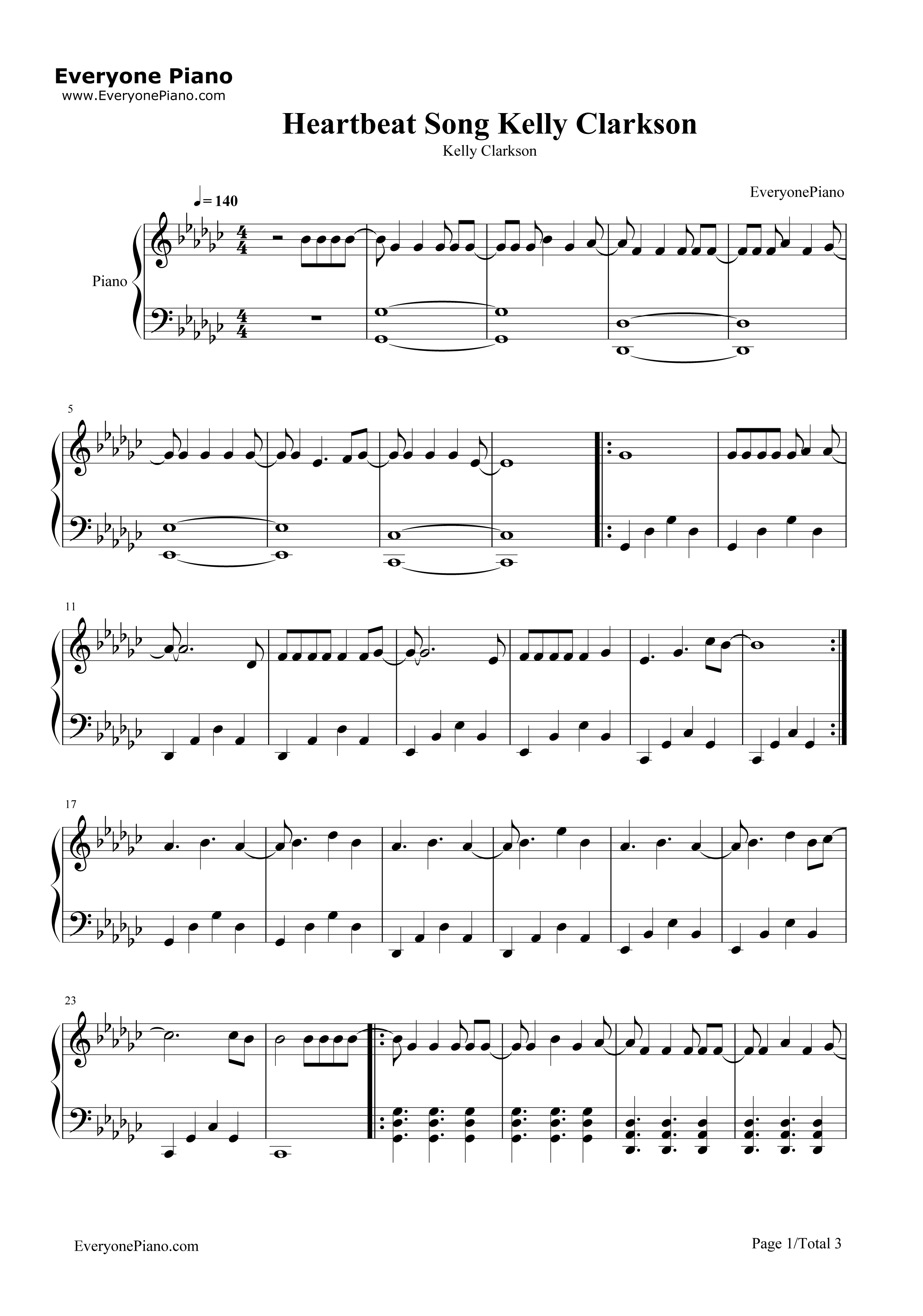 Heartbeat_Song钢琴谱_Kelly_Clarkson
