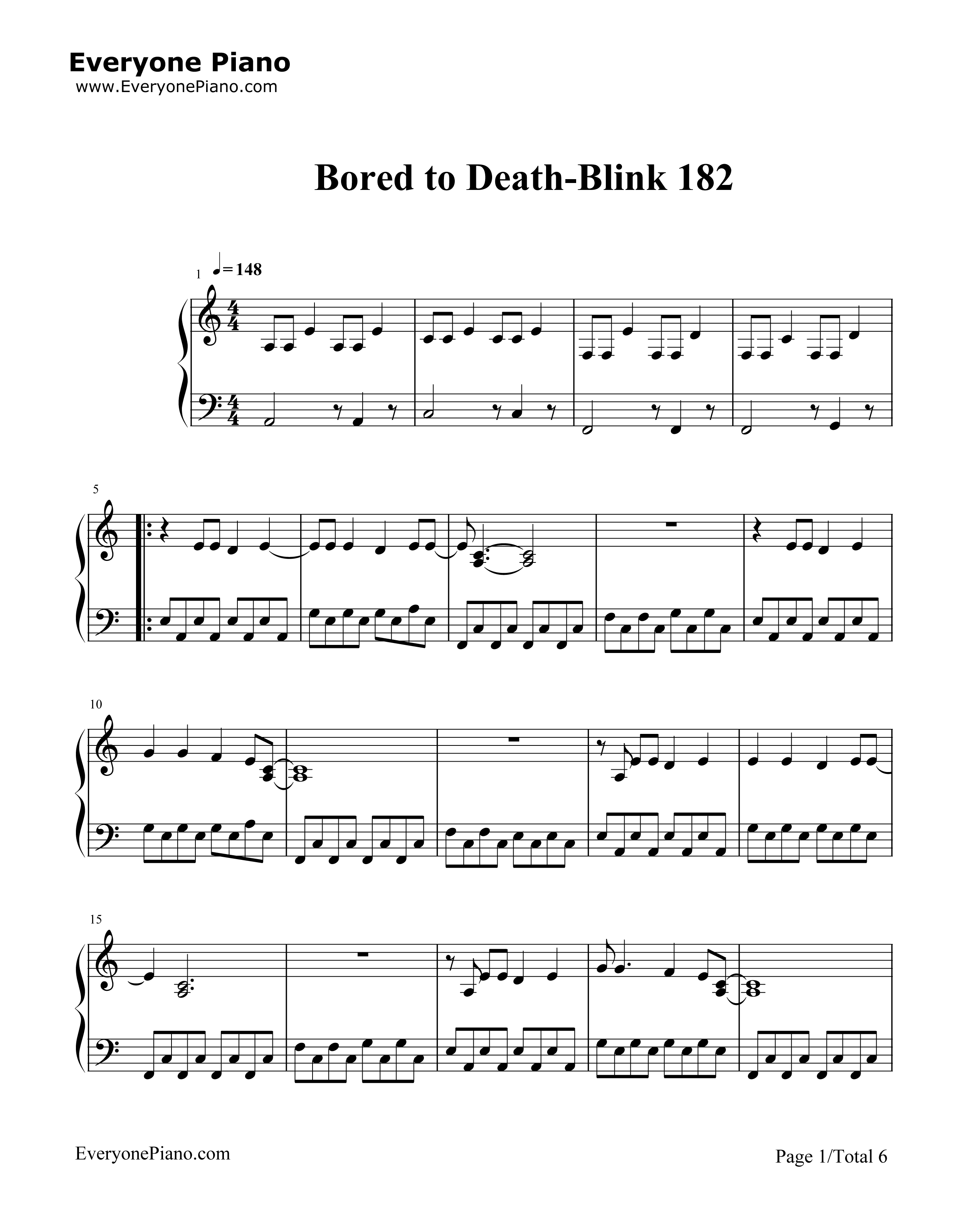 Bored_to_Death钢琴谱_Blink_182