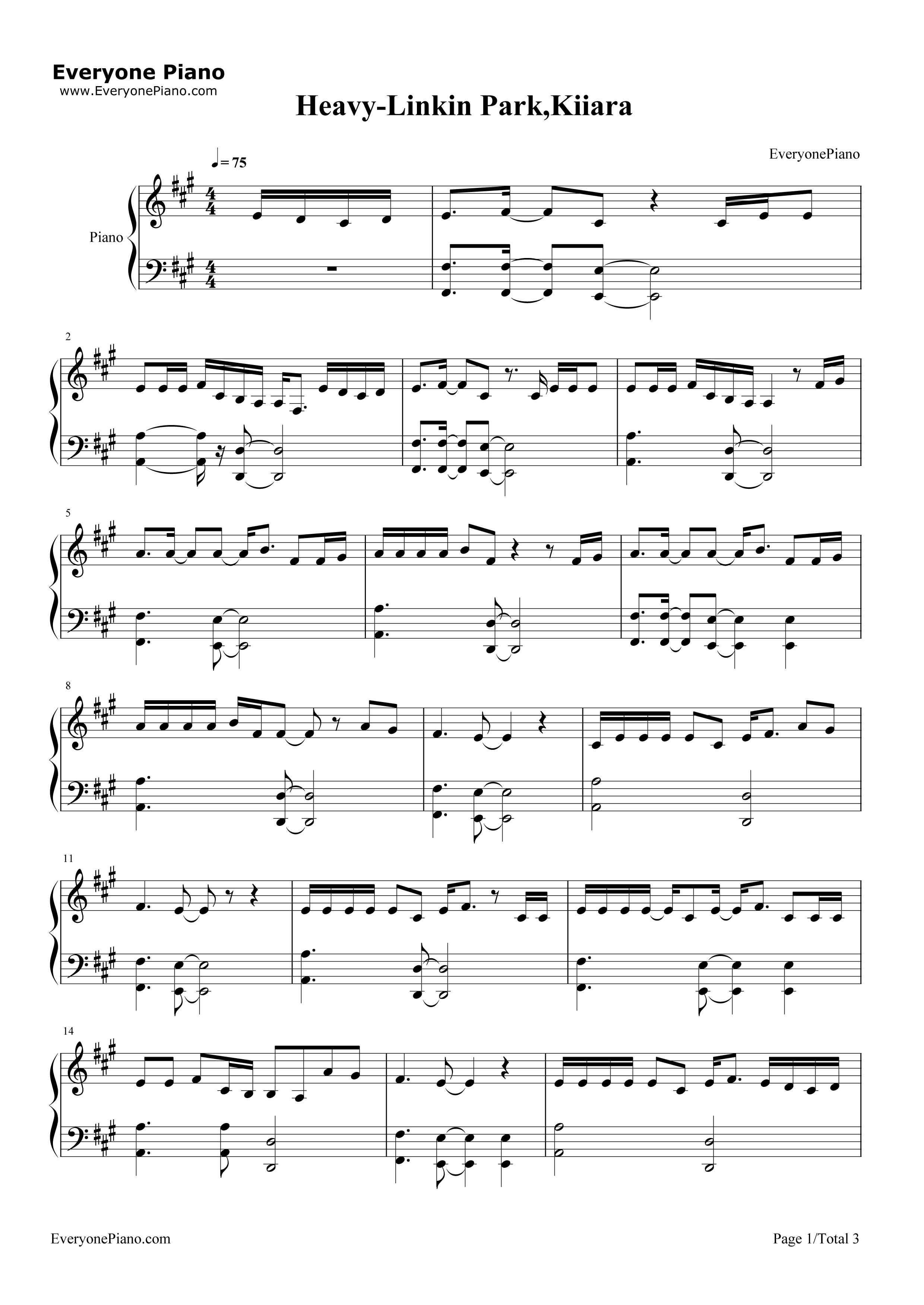 Heavy钢琴谱_Linkin_Park_Kiiara