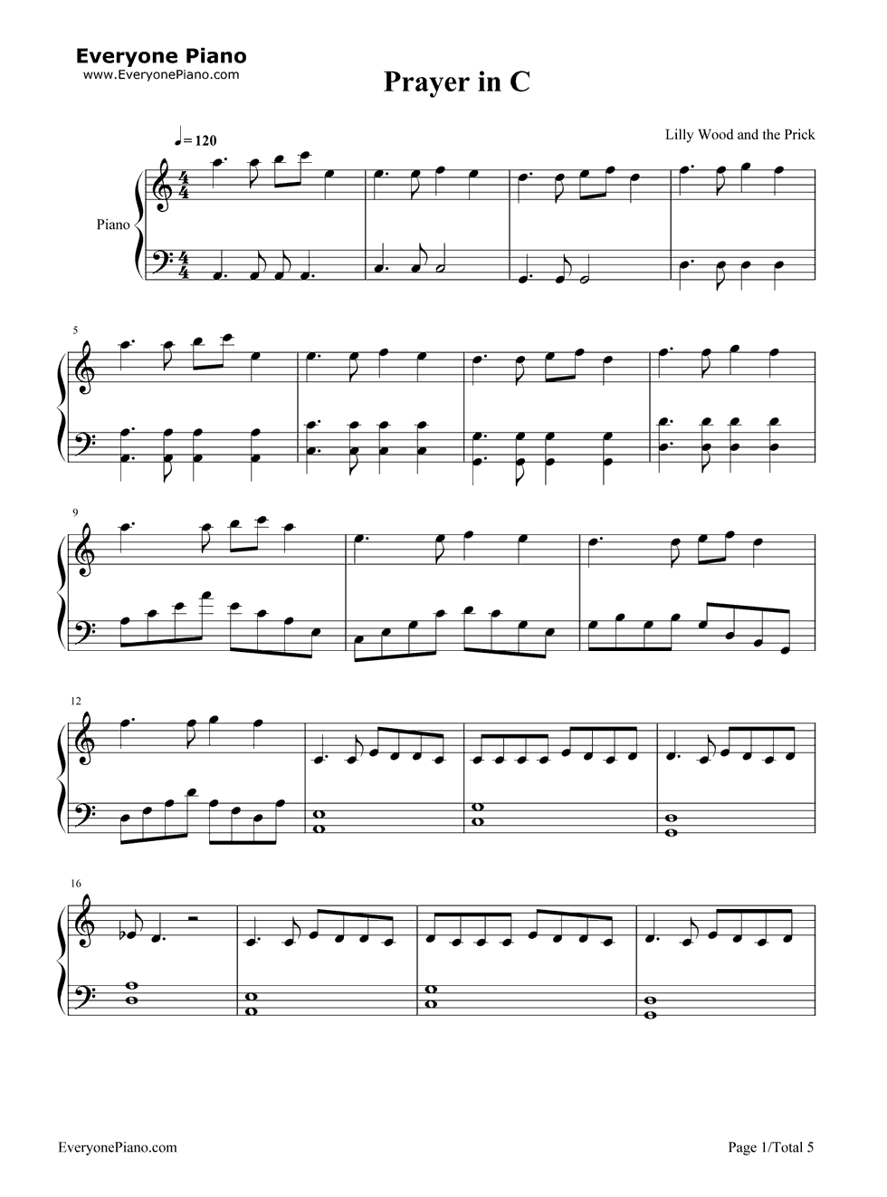 Prayer_in_C钢琴谱_Lilly_Wood_and_the_Prick