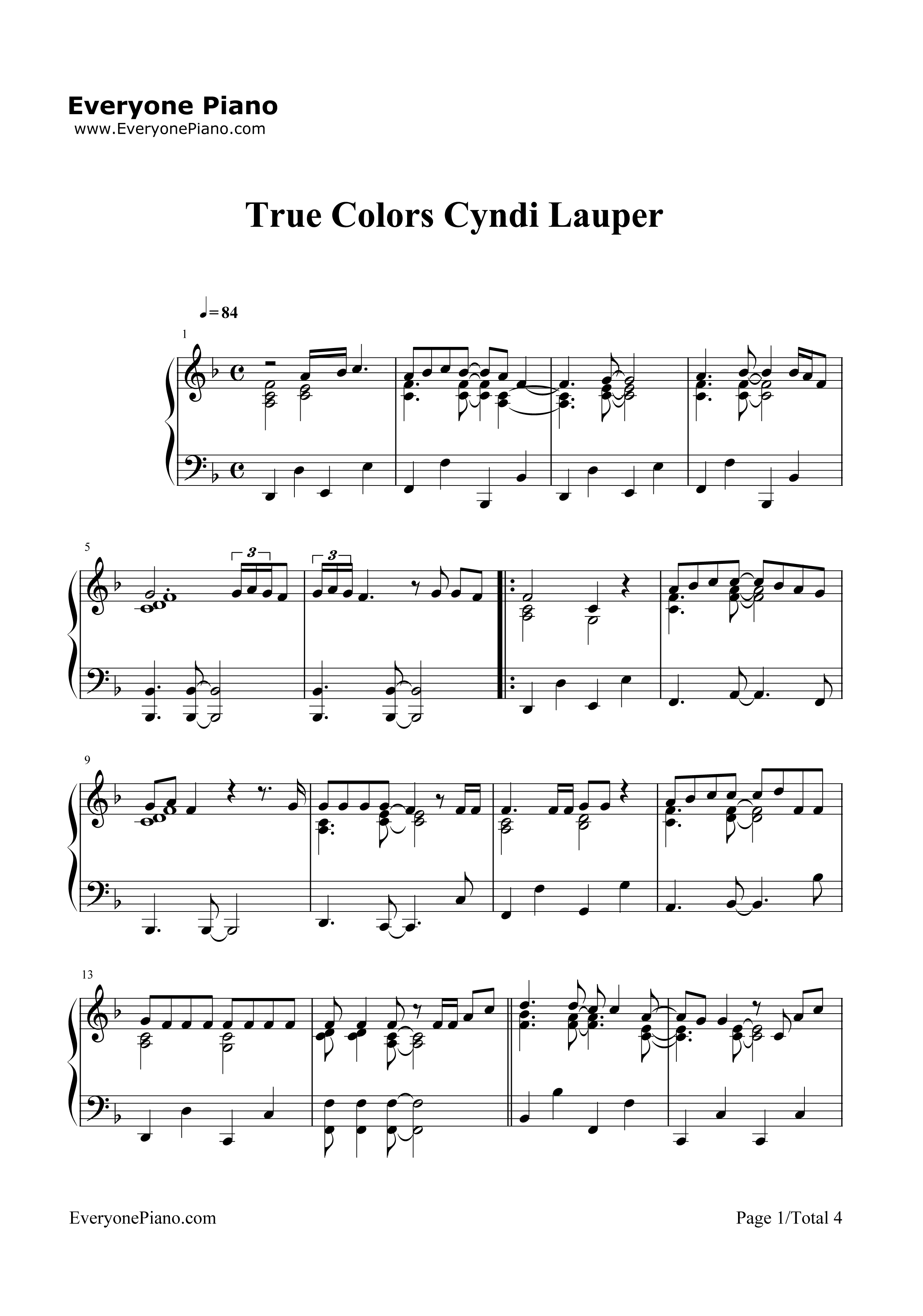 True_Colors钢琴谱_Cyndi_Lauper