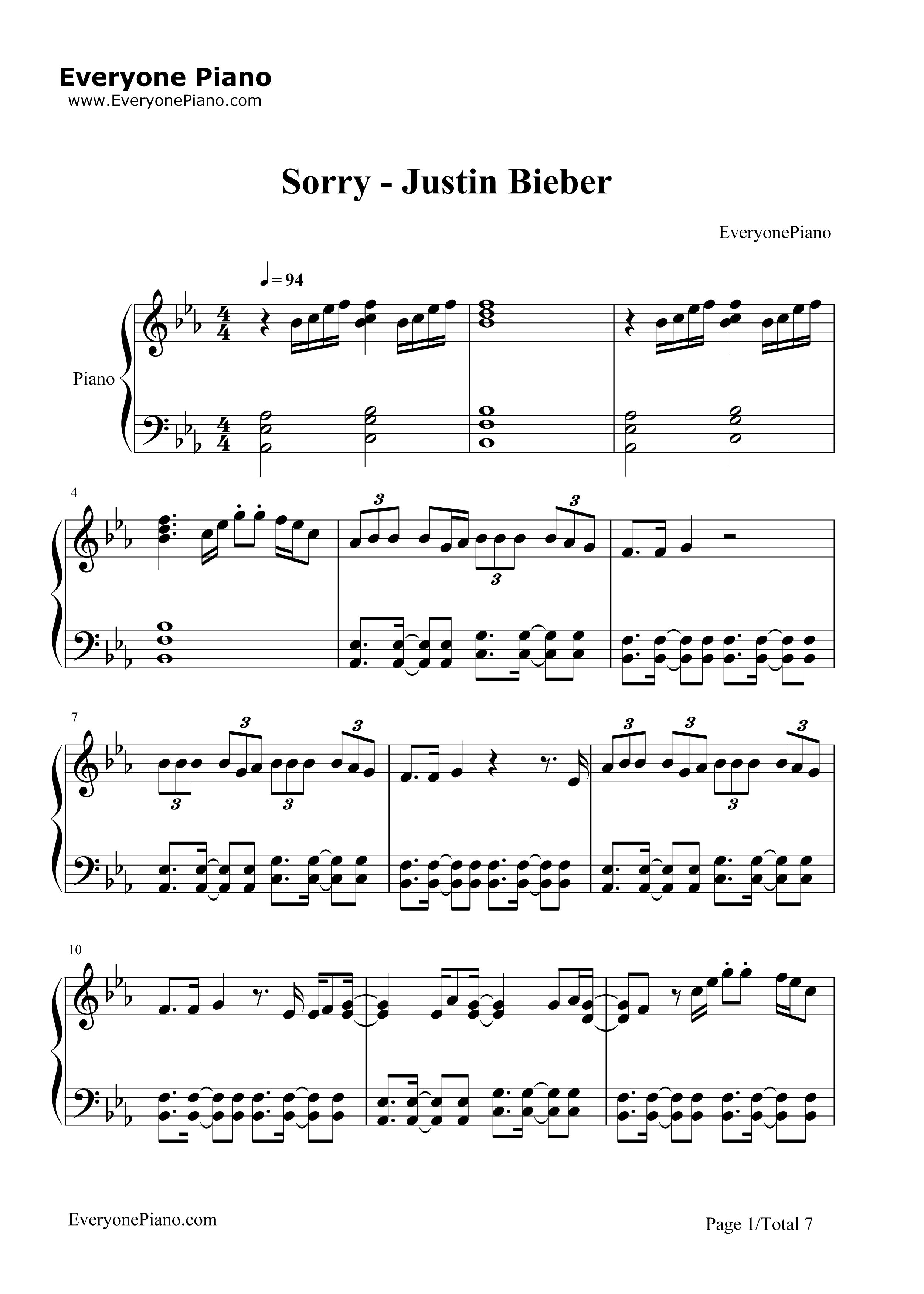Sorry钢琴谱_Justin_Bieber