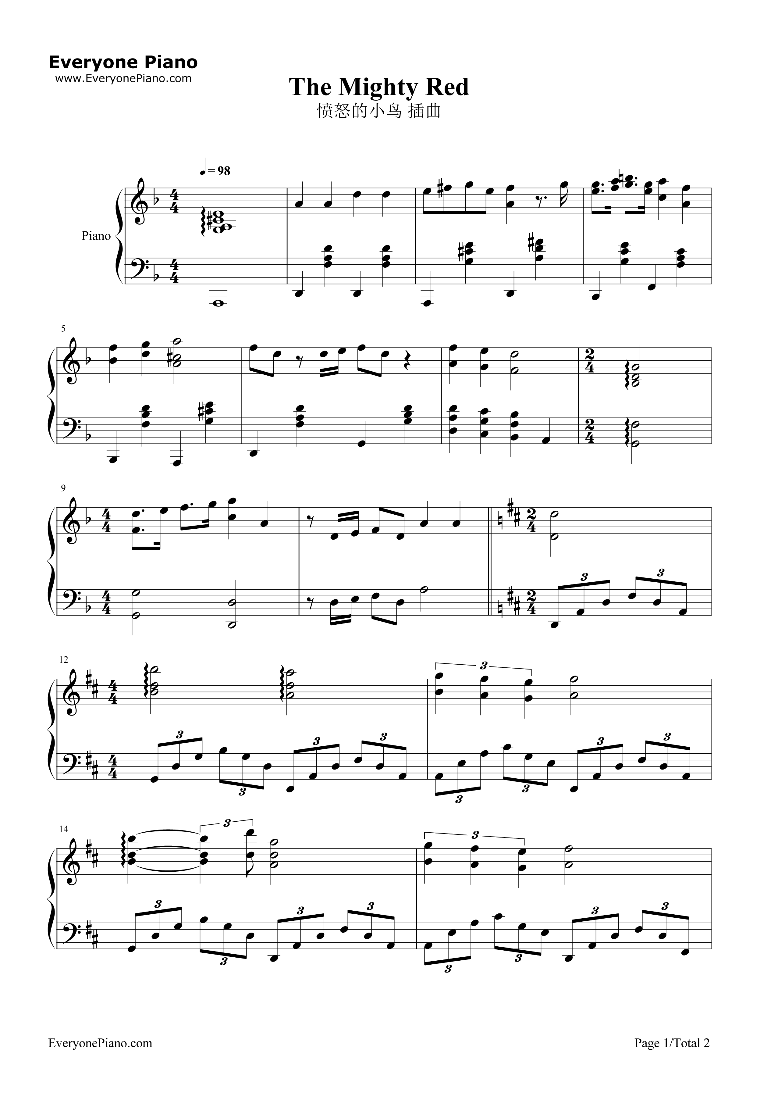 The_Mighty_Red_Song钢琴谱_Heitor_Pereira