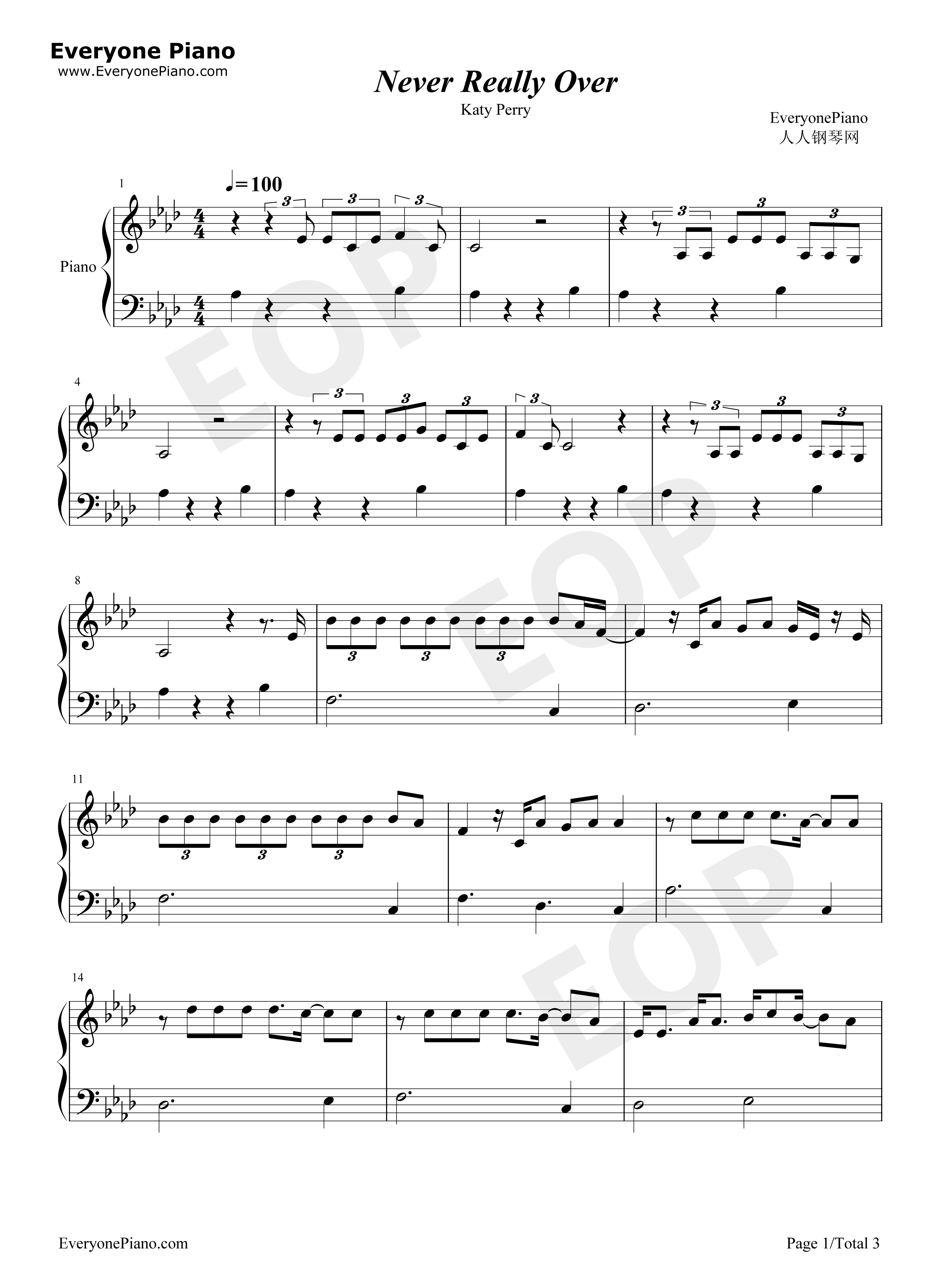 Never_Really_Over钢琴谱_Katy_Perry