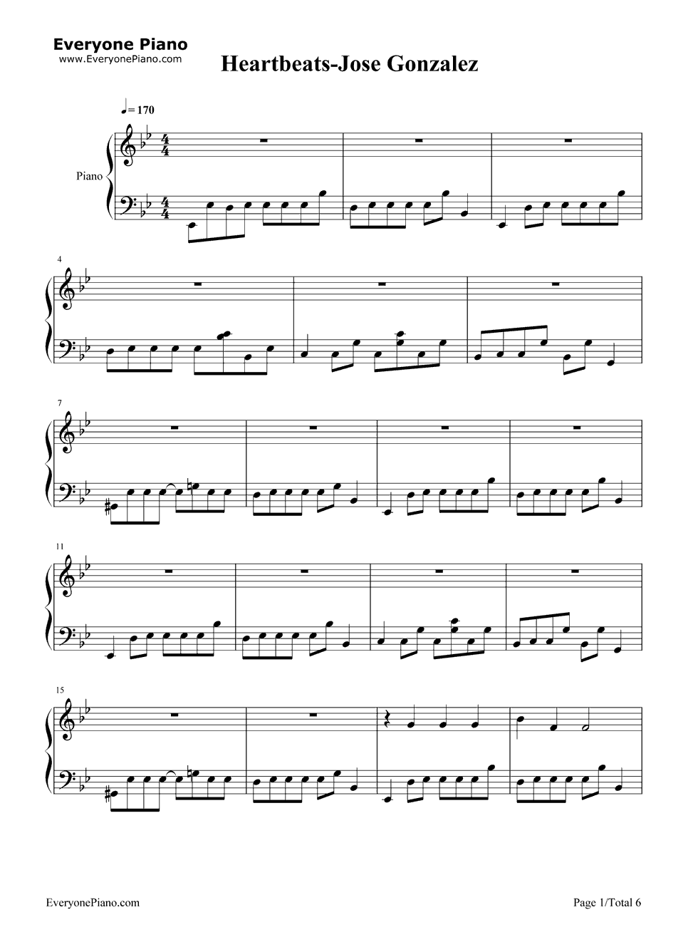 Heartbeats钢琴谱_Jose_Gonzalez