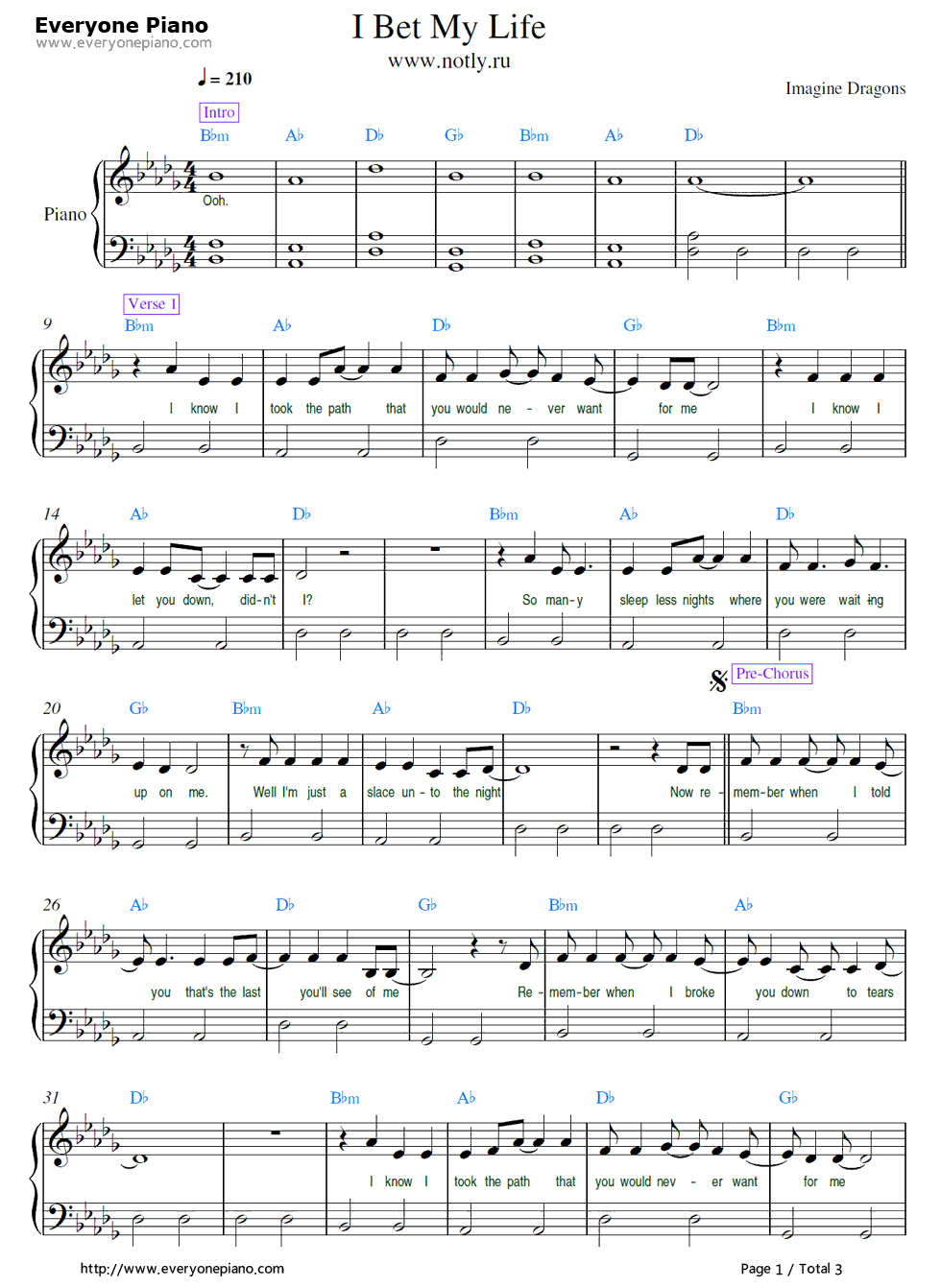 I_Bet_My_Life钢琴谱_Imagine_Dragons