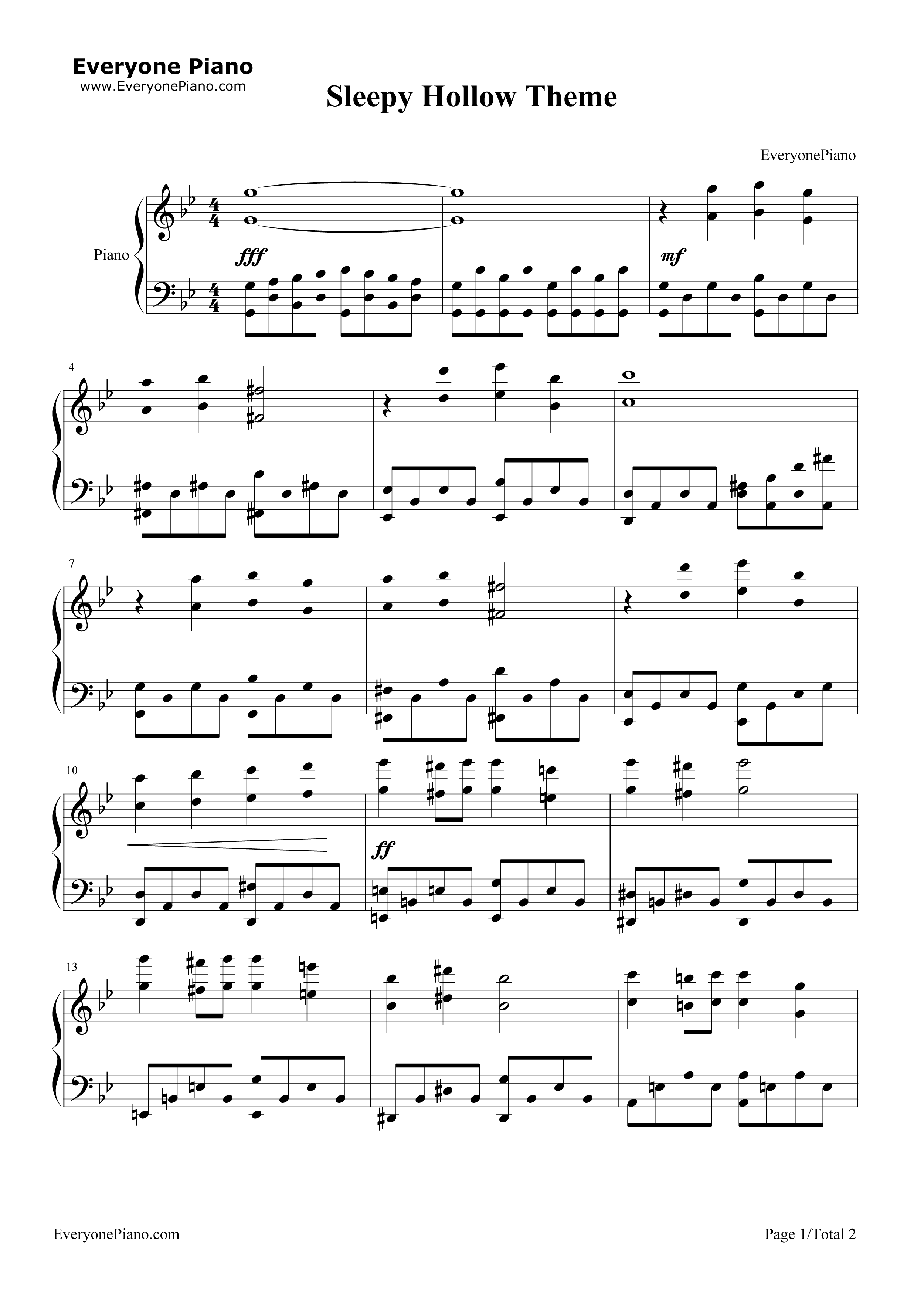 _Sleepy_Hollow断头谷_片头曲钢琴谱_Sleepy_Hollow