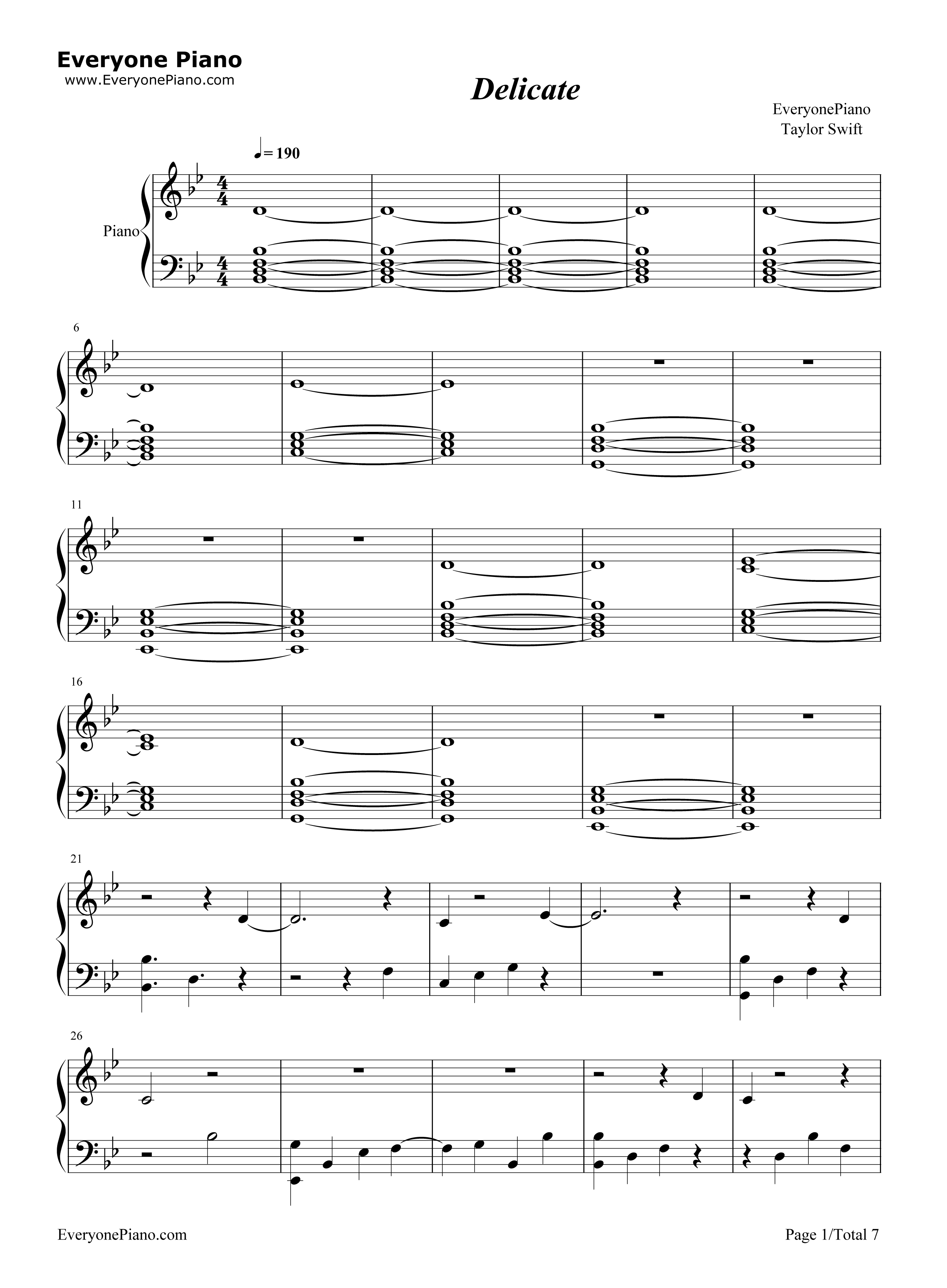 Delicate钢琴谱_Taylor_Swift