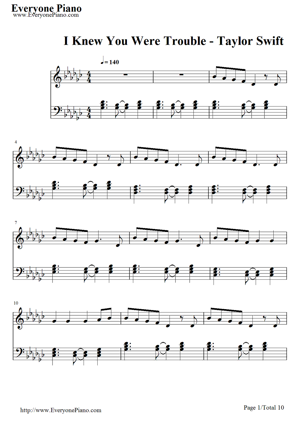 I_Knew_You_Were_Trouble钢琴谱_Taylor_Swift