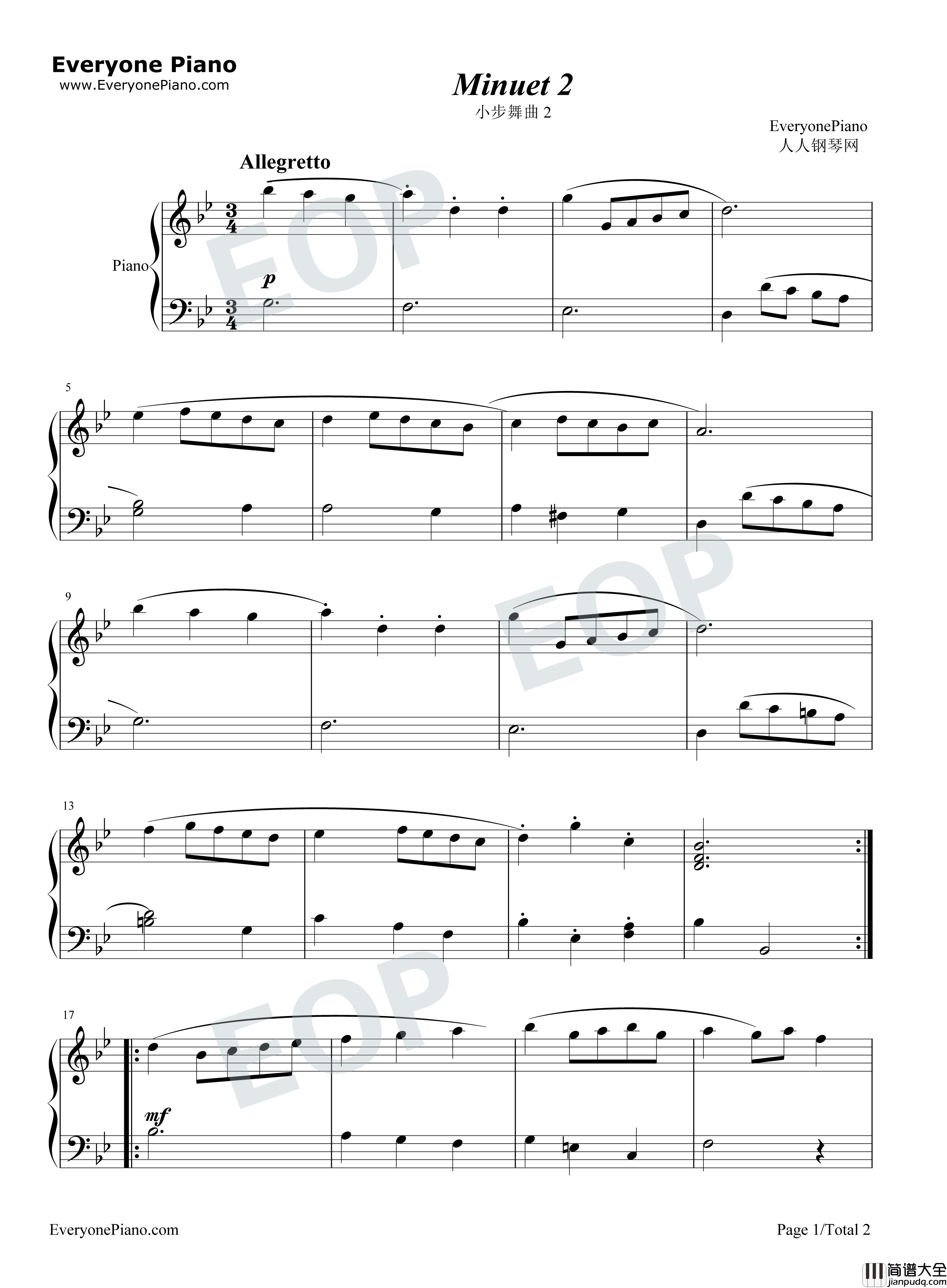 小步舞曲_2钢琴谱_巴赫