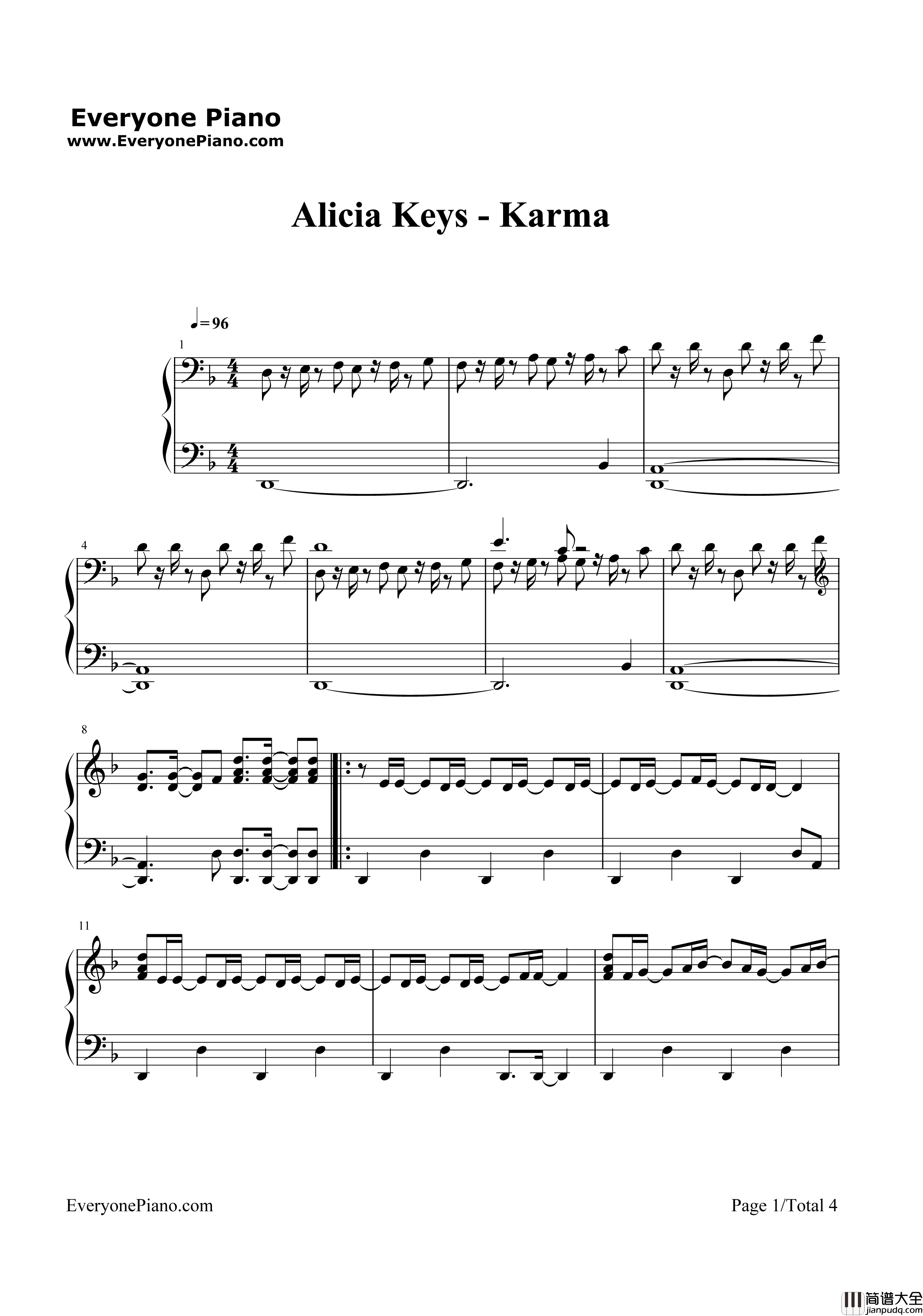 Karma钢琴谱_Alicia_Keys
