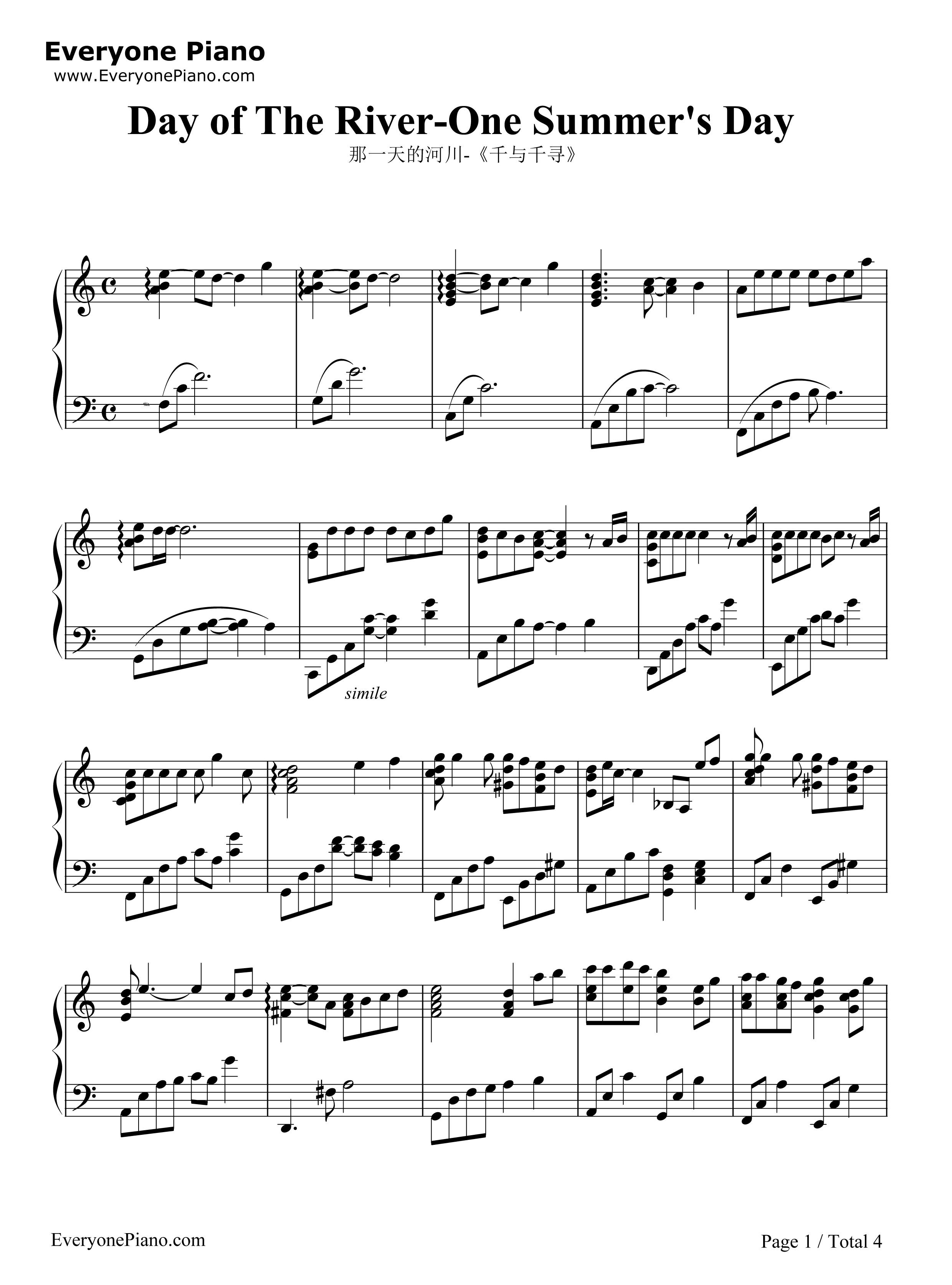 那一天的河川钢琴谱_久石让__Joe_Hisaishi_宫崎骏