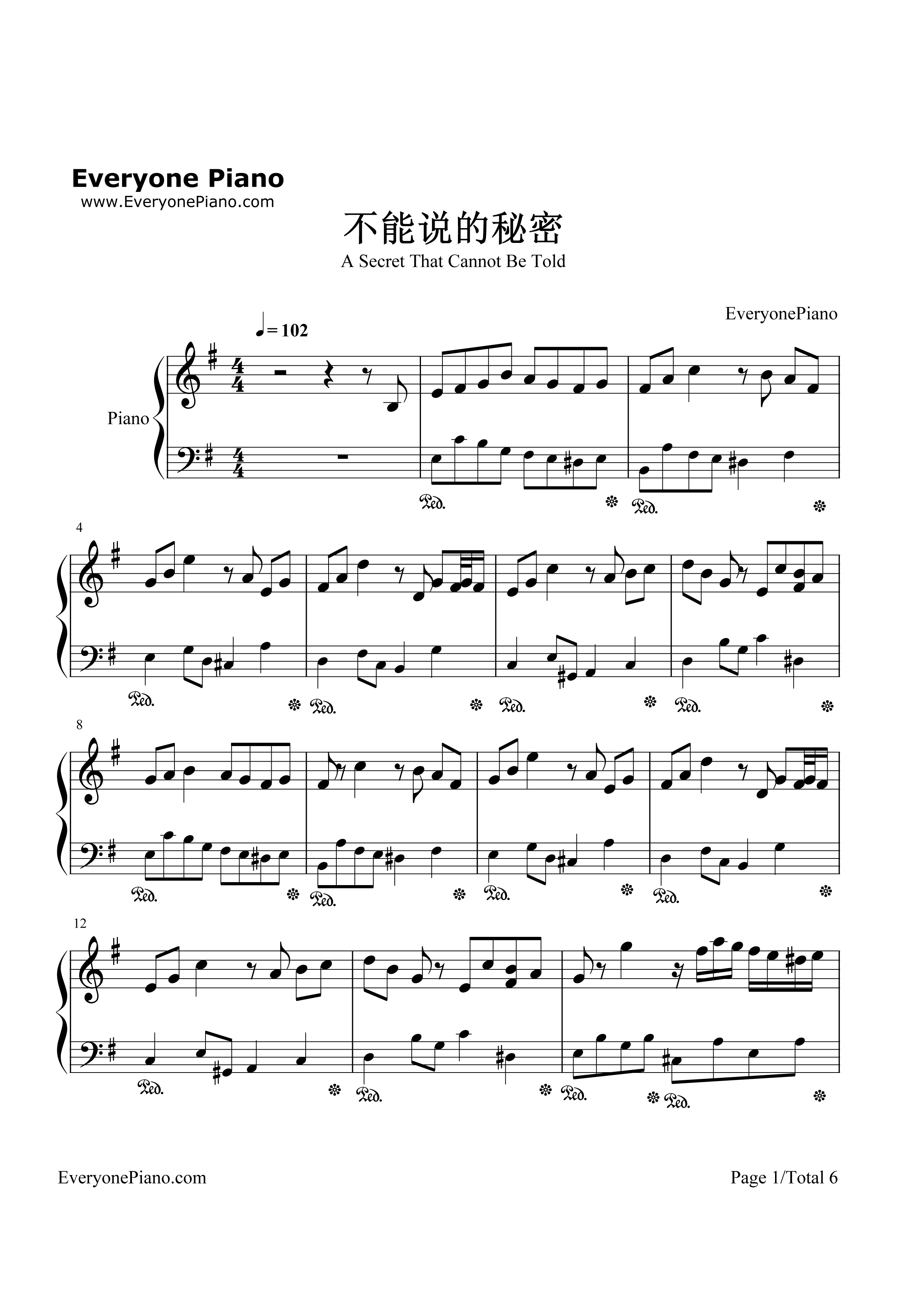 JAY的SECRET钢琴谱_周杰伦