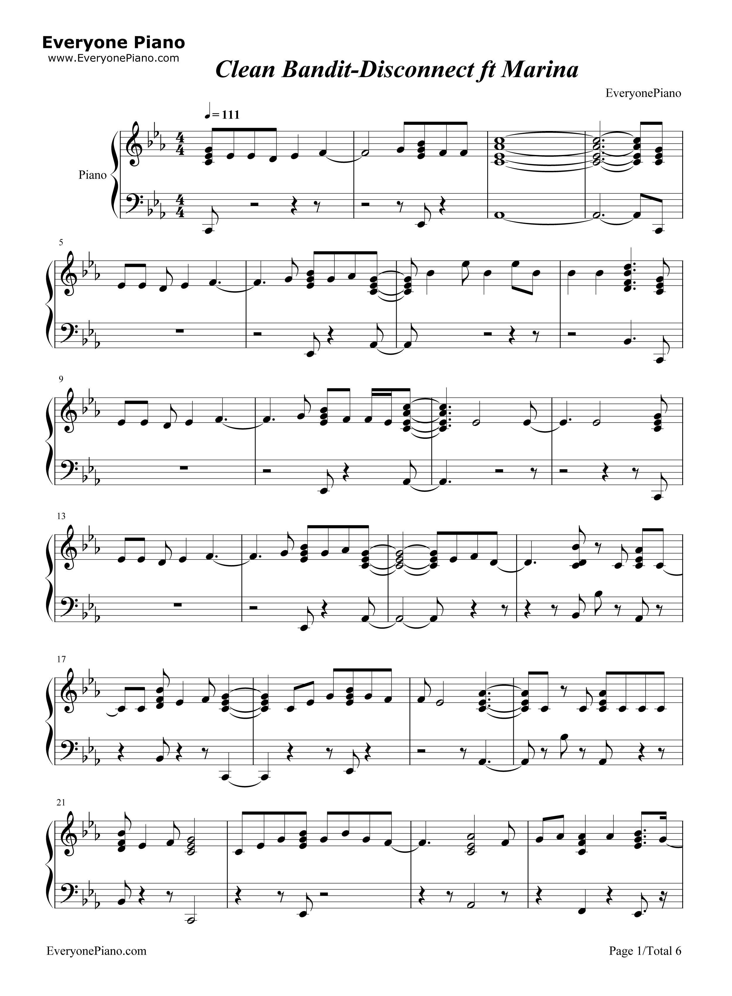 Disconnect钢琴谱_Clean_Bandit_ft_Marina
