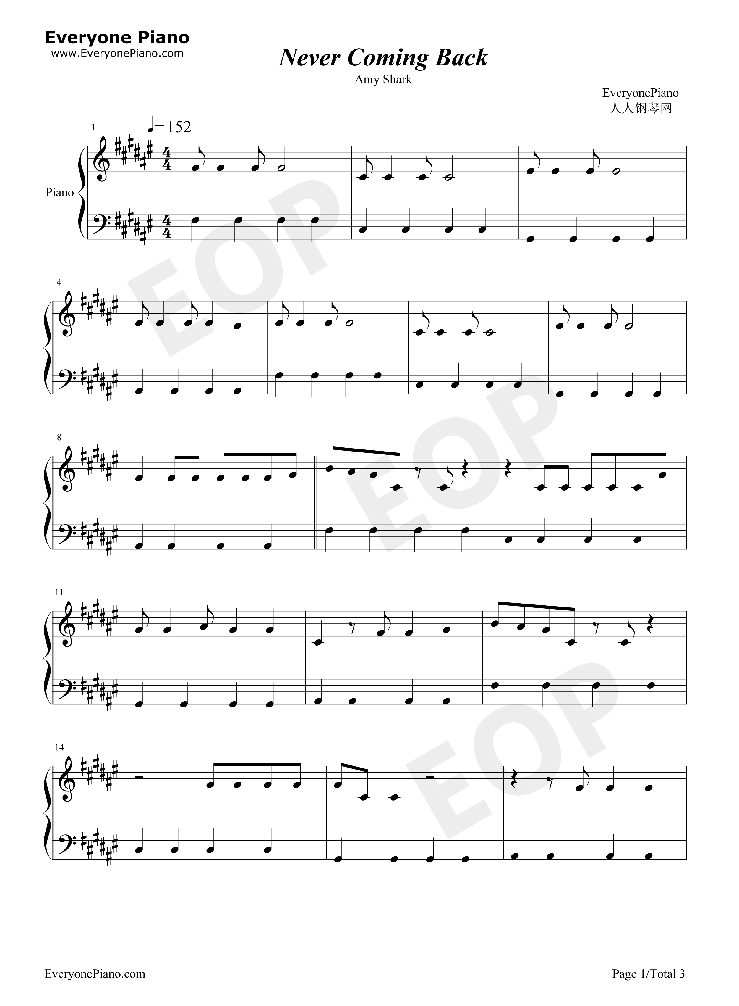 Never_Coming_Back钢琴谱_Amy_Shark