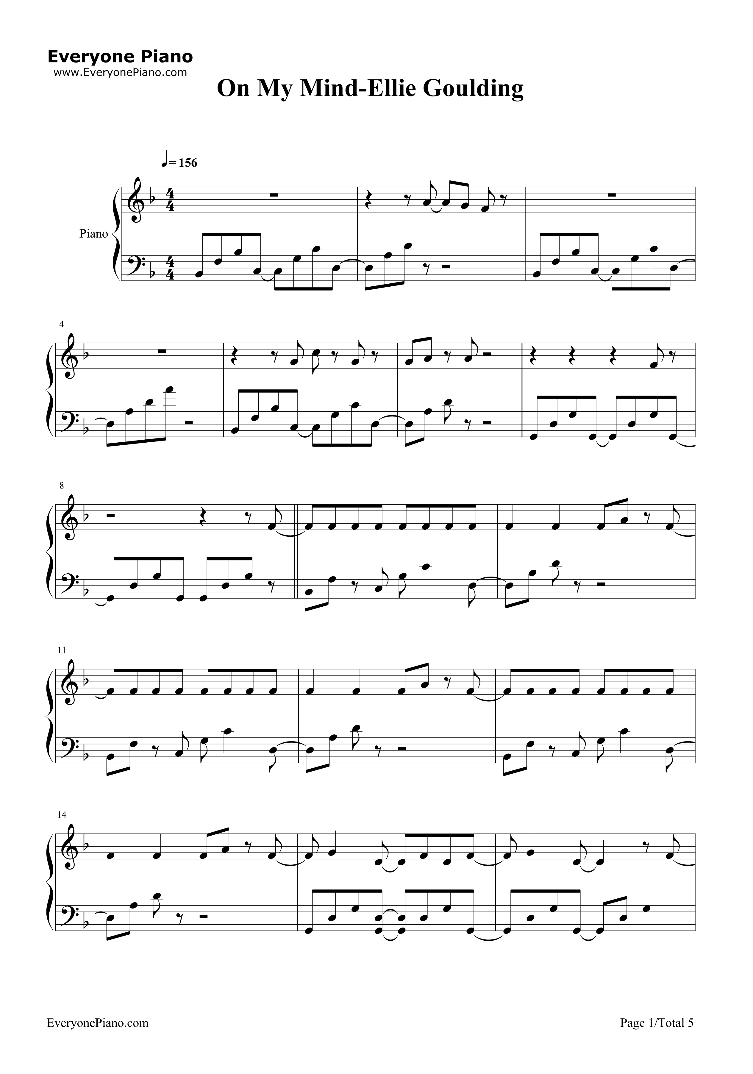 On_My_Mind钢琴谱_Ellie_Goulding