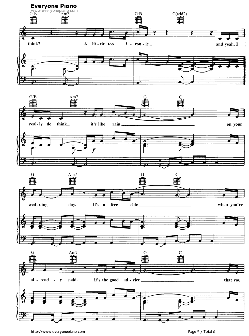 Ironic钢琴谱_Alanis_Morissette