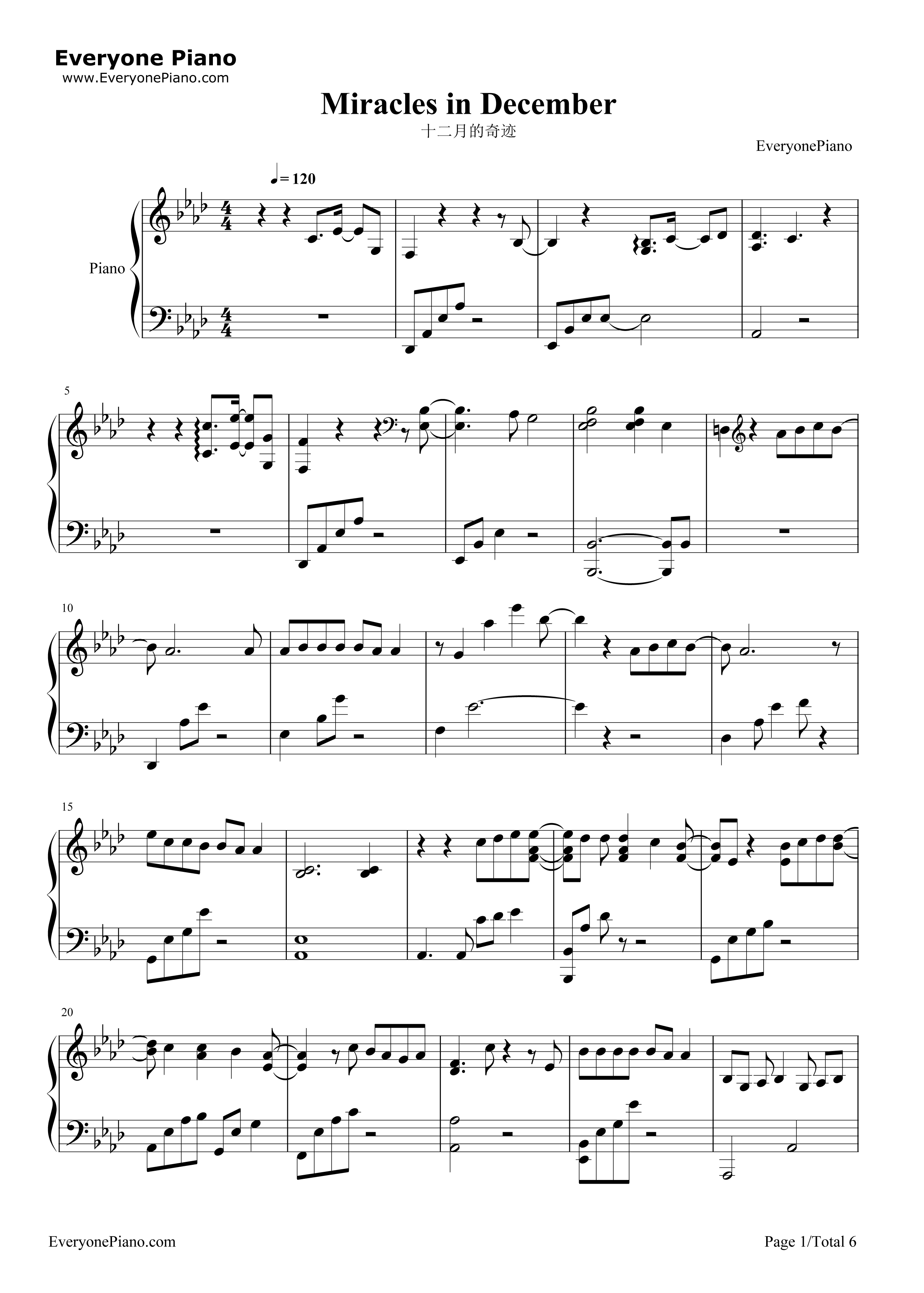 十二月的奇迹(Miracles_in_December)钢琴谱_EXO