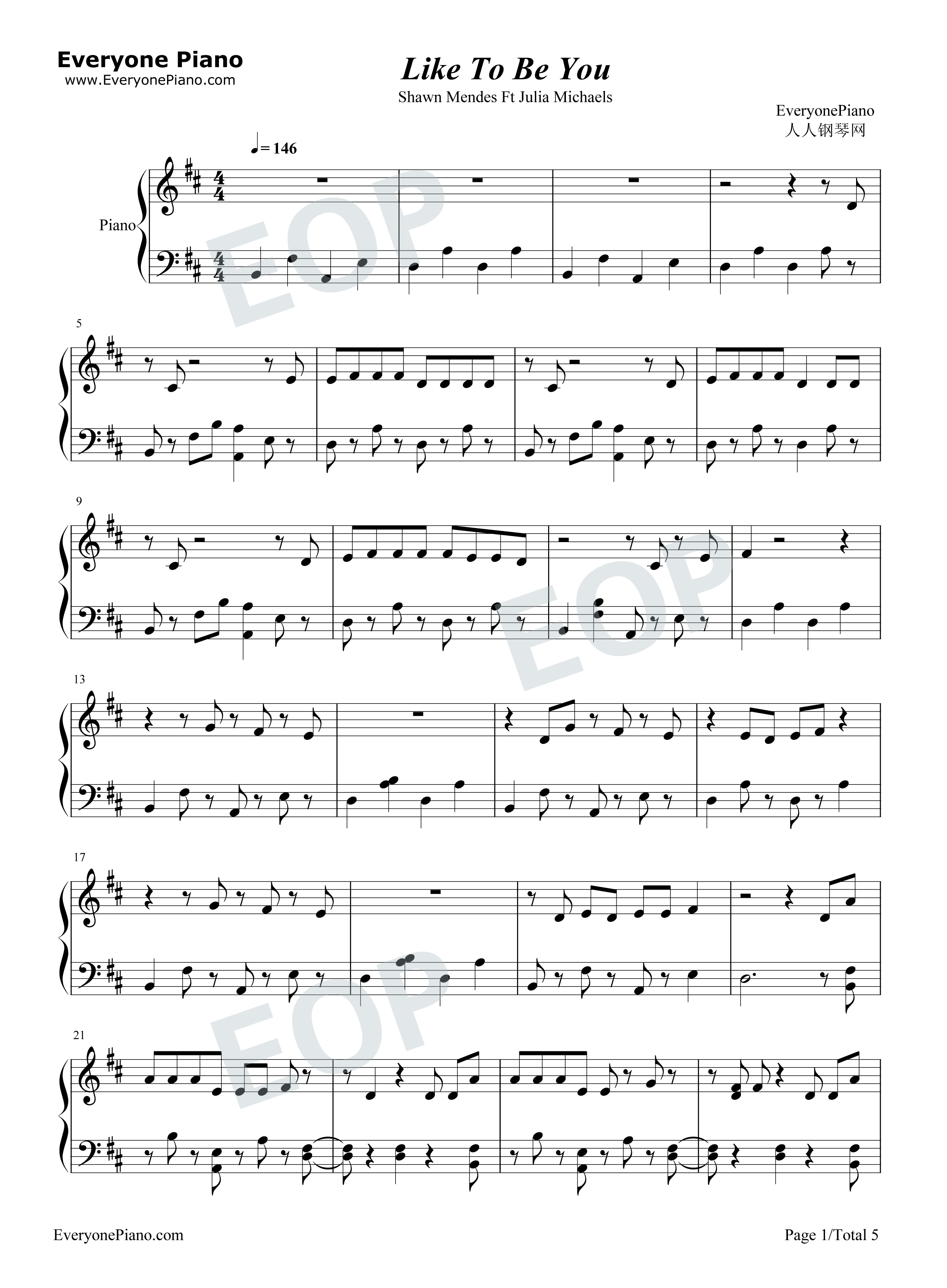 Like_To_Be_You钢琴谱_Shawn_Mendes_Julia_Michaels