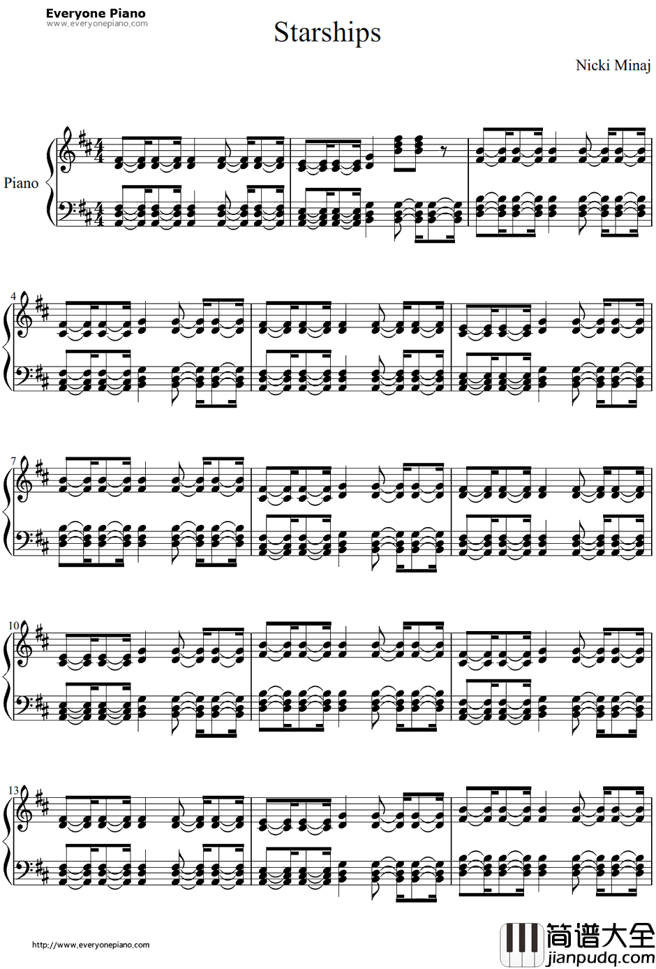 Starships伴奏钢琴谱_NickiMinaj